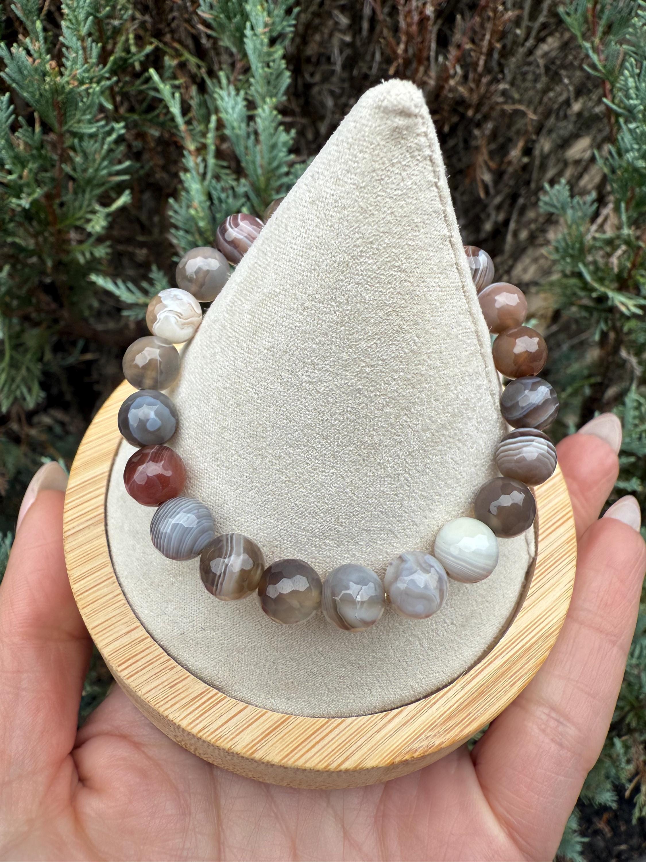 Faceted Botswana Agate Stretch Beaded Bracelet, Natural Gemstone, Grounding Crystal Jewelry (8mm) 2