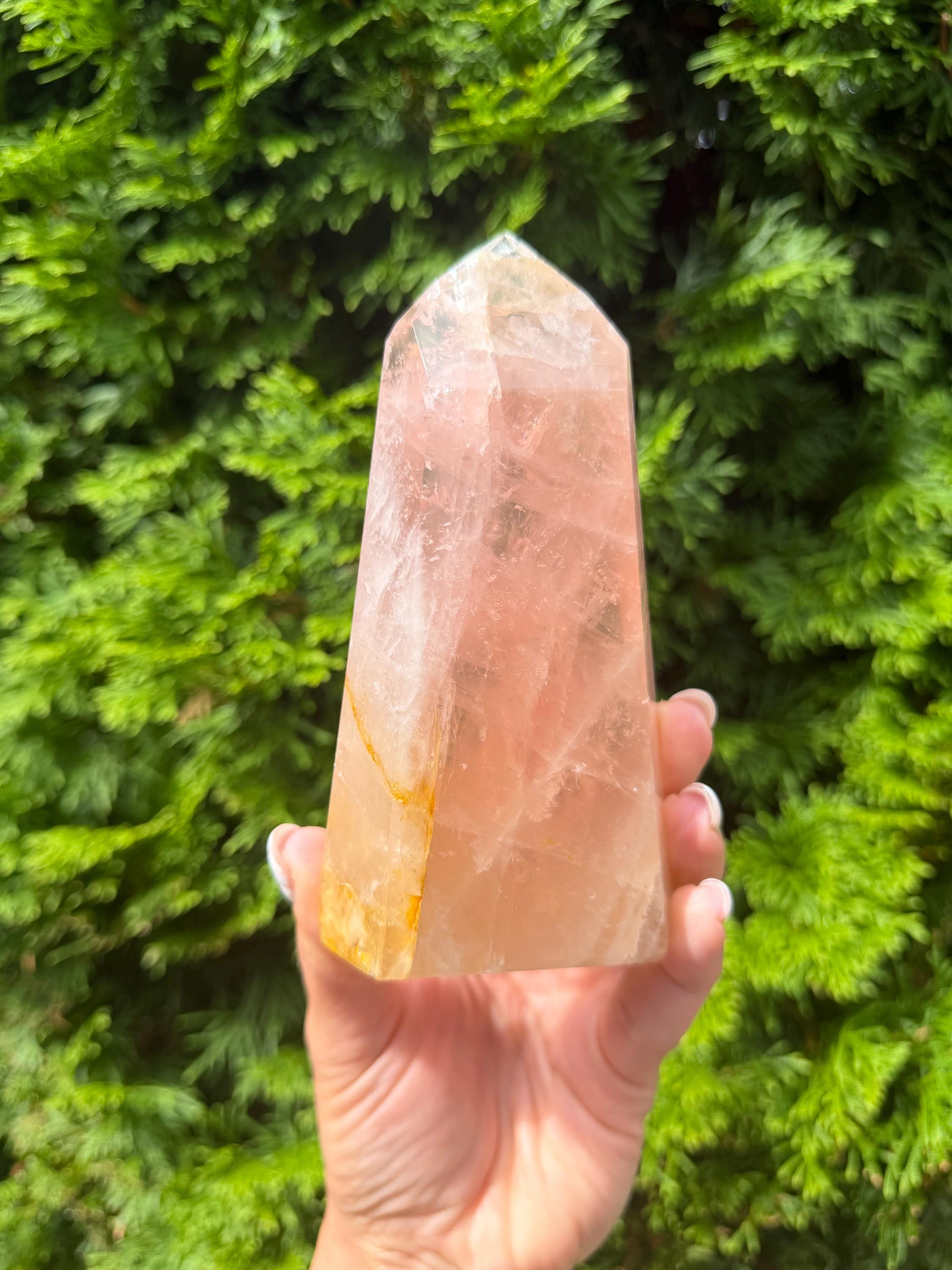 Rose Quartz & Golden Healer Tower from Brazil: Polished Quartz Point