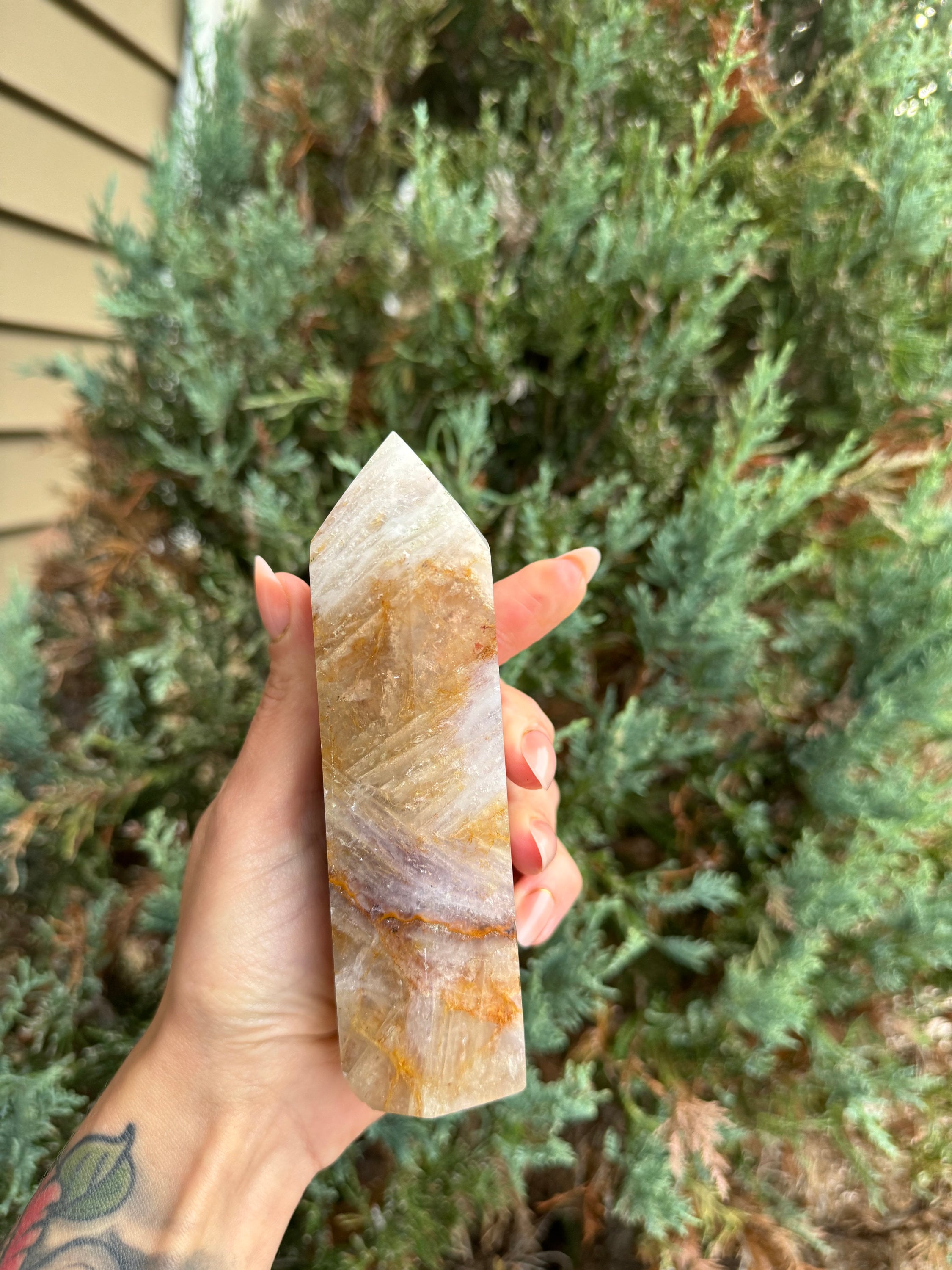Large Feather Fluorite Crystal Tower • Banded Healing Stone • Polished Point • Spiritual Decor 6
