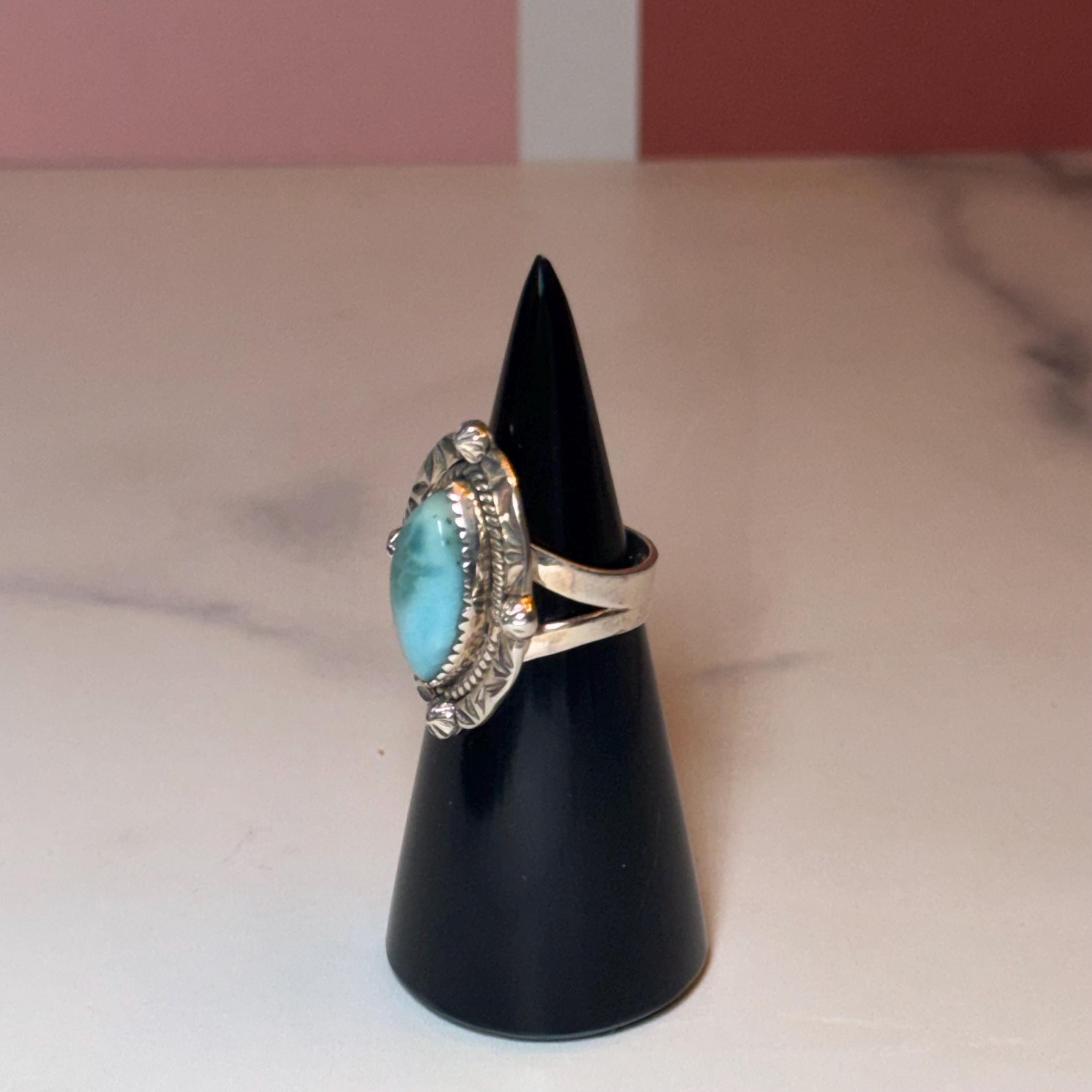 Marquise Larimar Ring, Sterling Silver 925, Natural Caribbean Gemstone, Statement Jewelry (size 6) 7