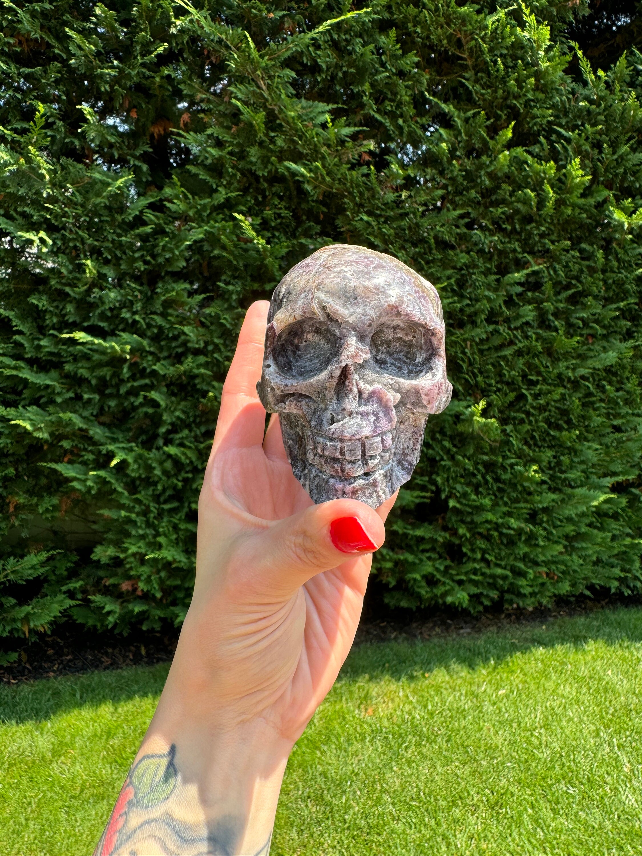 Purple Sphalerite Druzy Crystal Skull • Hand Carved Gemstone Spiritual Decor 5