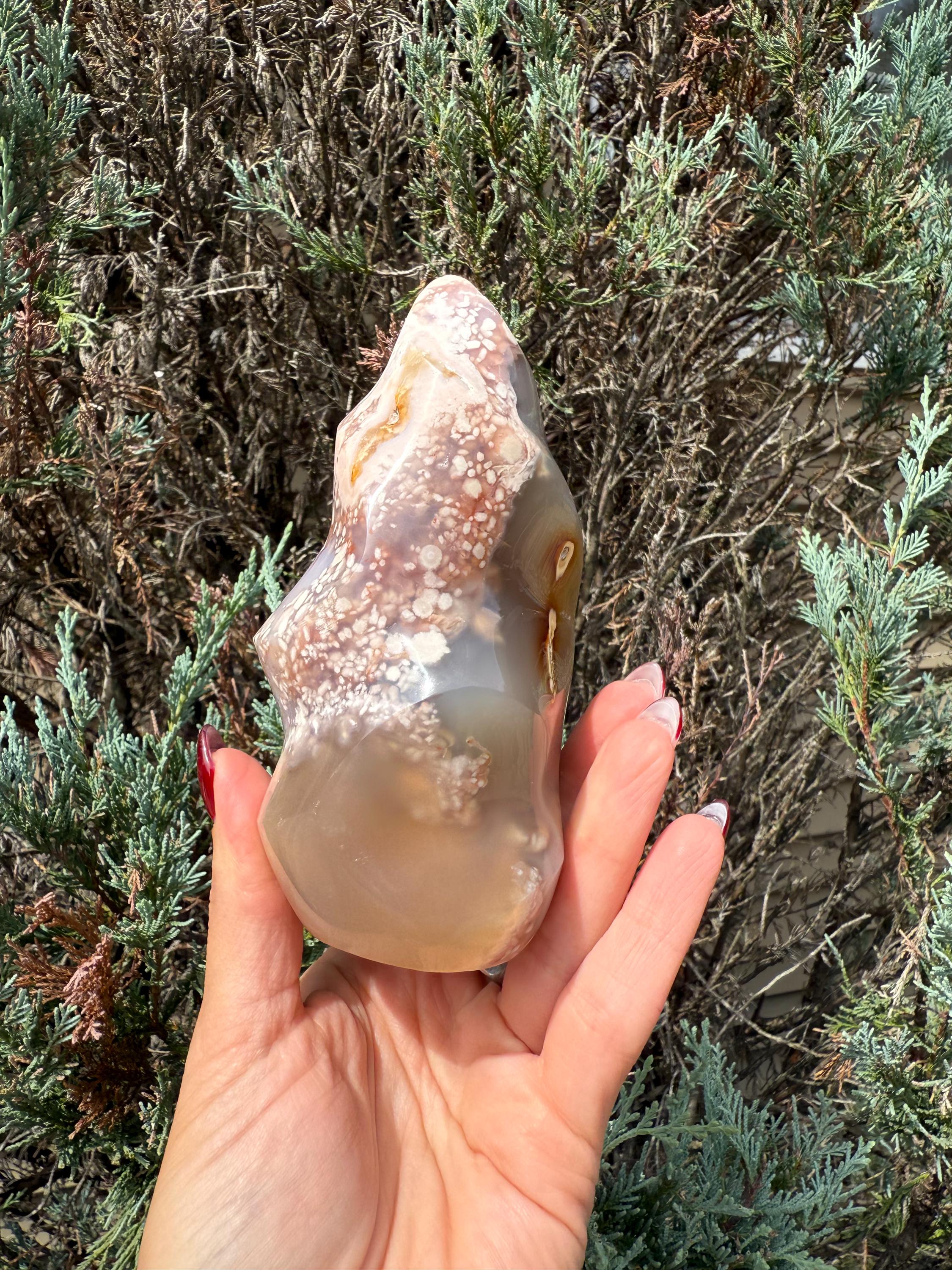 Flower Agate Flame Carving • Crystal Flame • Natural Healing Stone • Freeform Gemstone Sculpture • Spiritual Decor 10