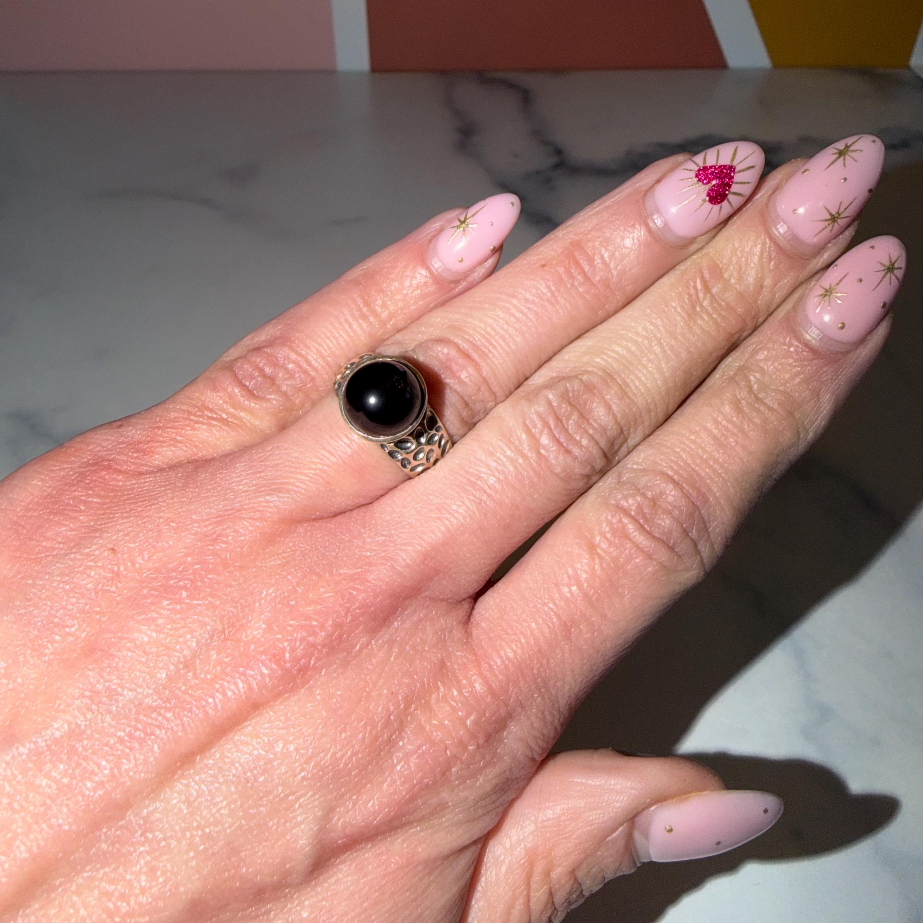 Round Black Onyx Ring • Polished Sterling Silver • Minimalist Statement Jewelry (size 6)