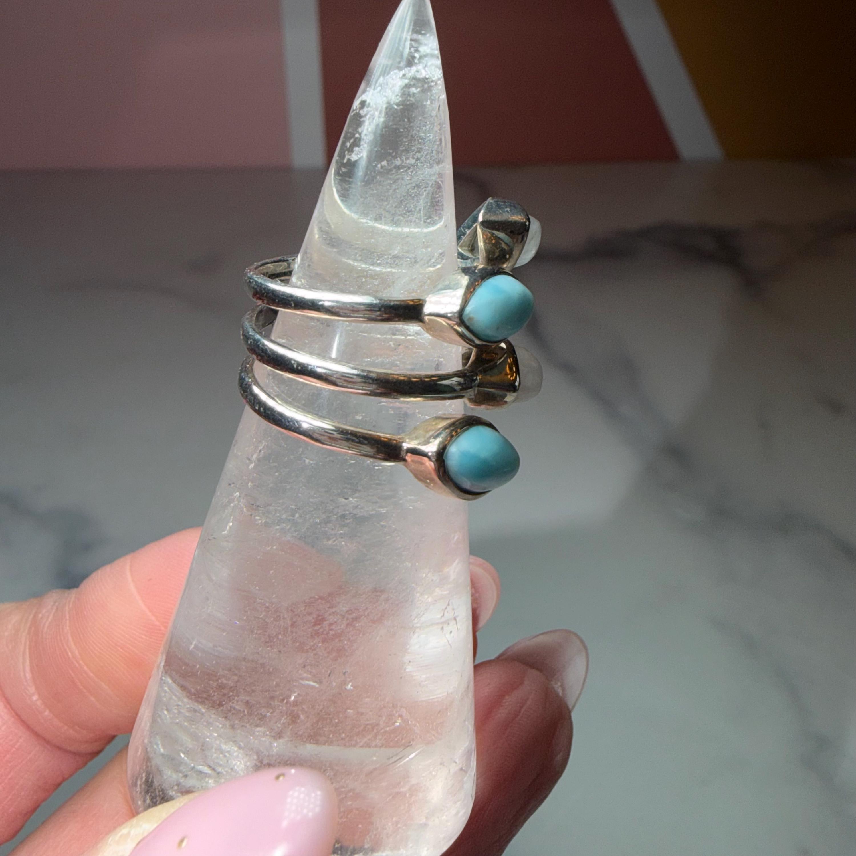 Larimar Moonstone Sterling Silver Statement Ring Size 7, Ocean Celestial Jewelry 5