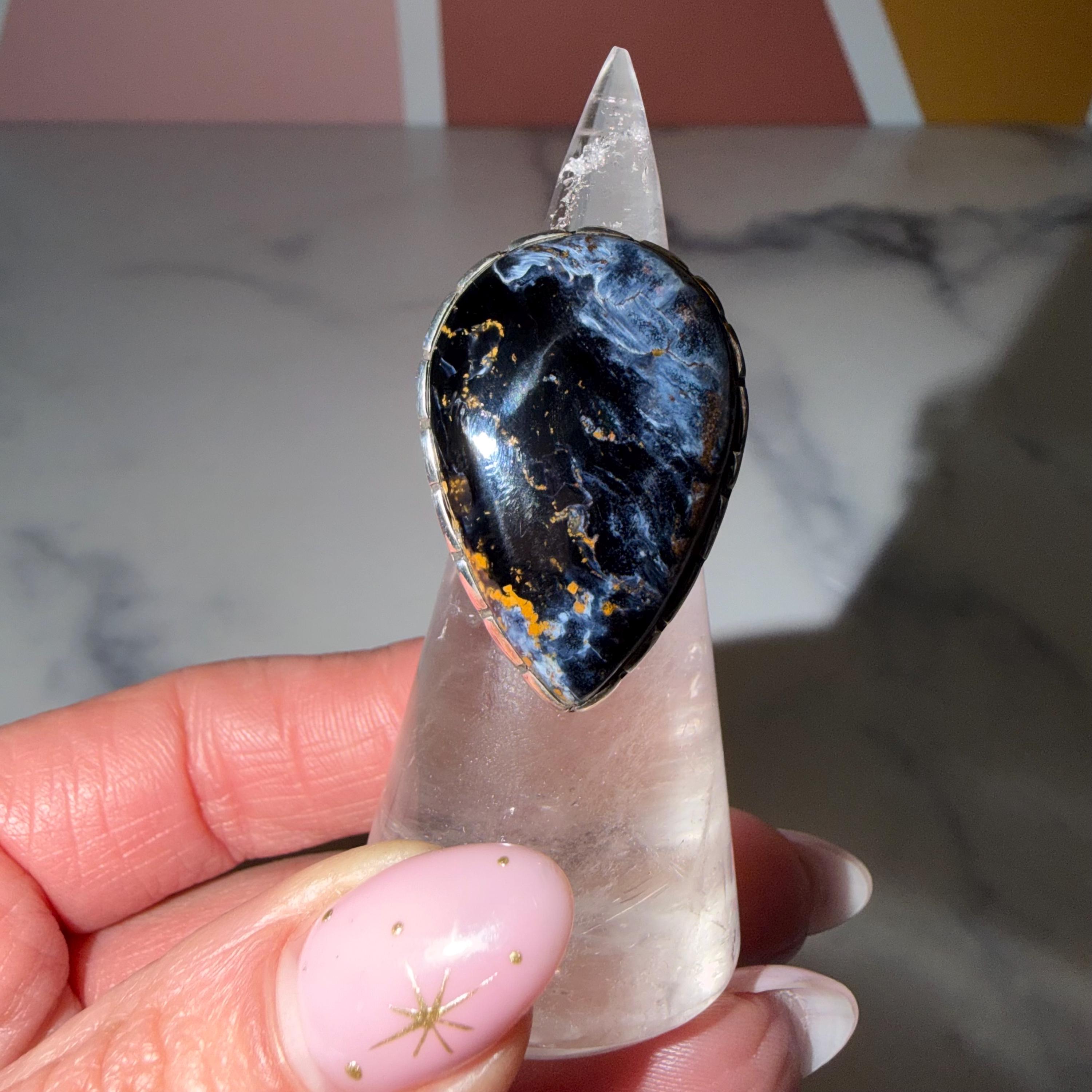 Large Pietersite Teardrop Ring • Sterling Silver Statement Gemstone Jewelry (Size 7) 5