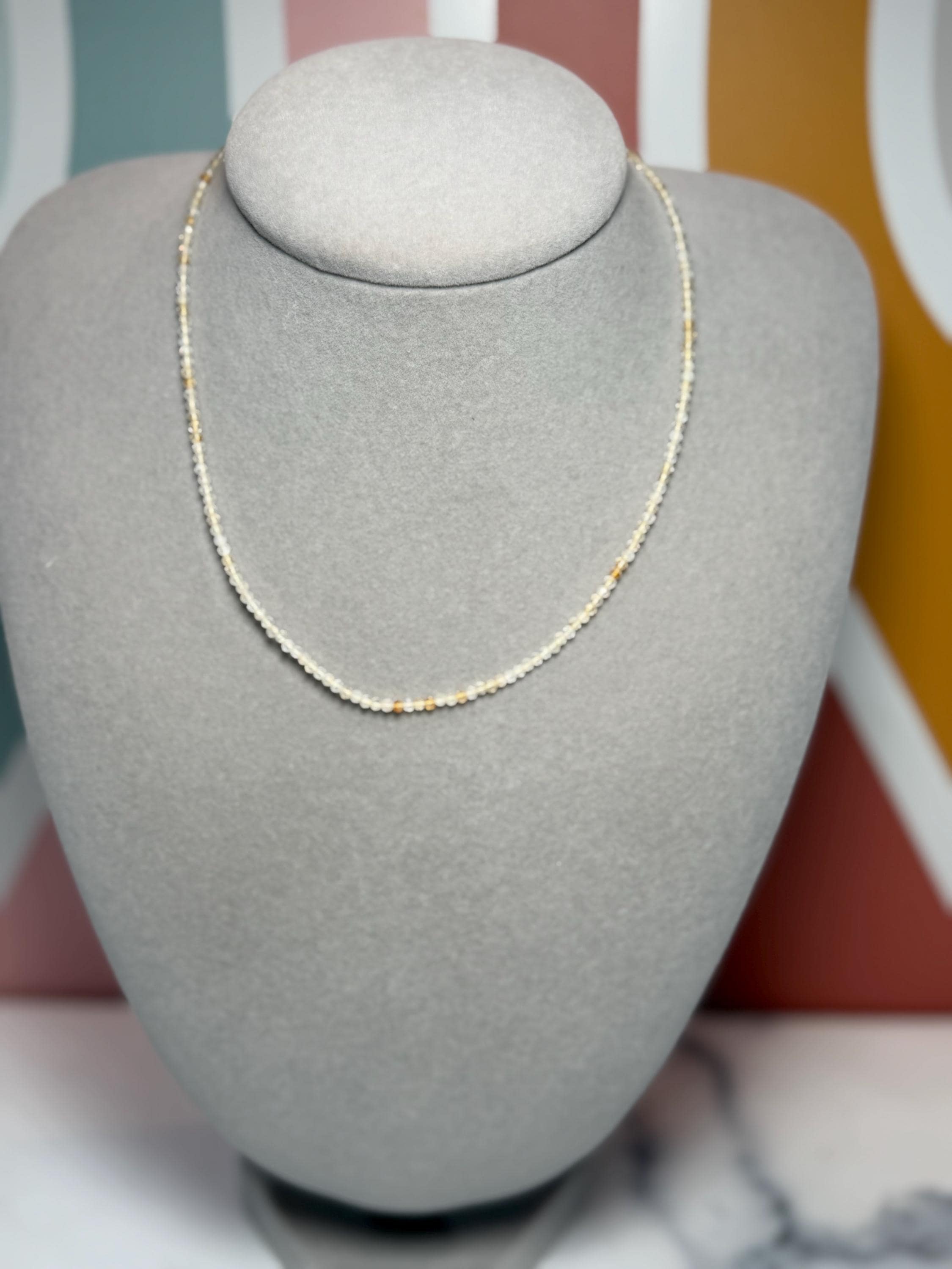 Faceted Citrine Beaded Necklace, 925 Sterling Silver, Dainty Yellow Gemstone, 16 Inch Chain 2