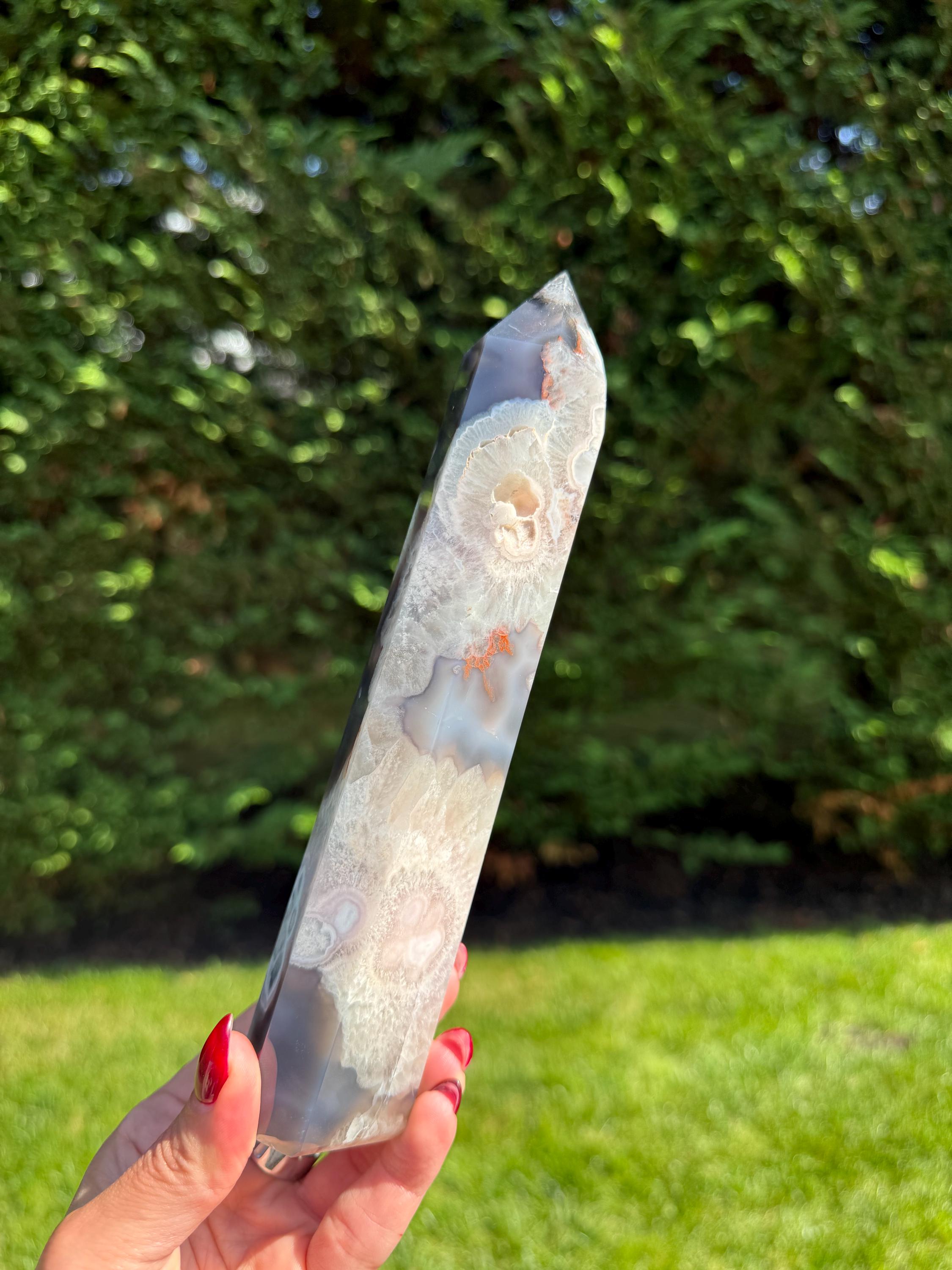 Black Flower Agate Druzy Crystal Tower • Polished Obelisk, Spiritual Decor 11