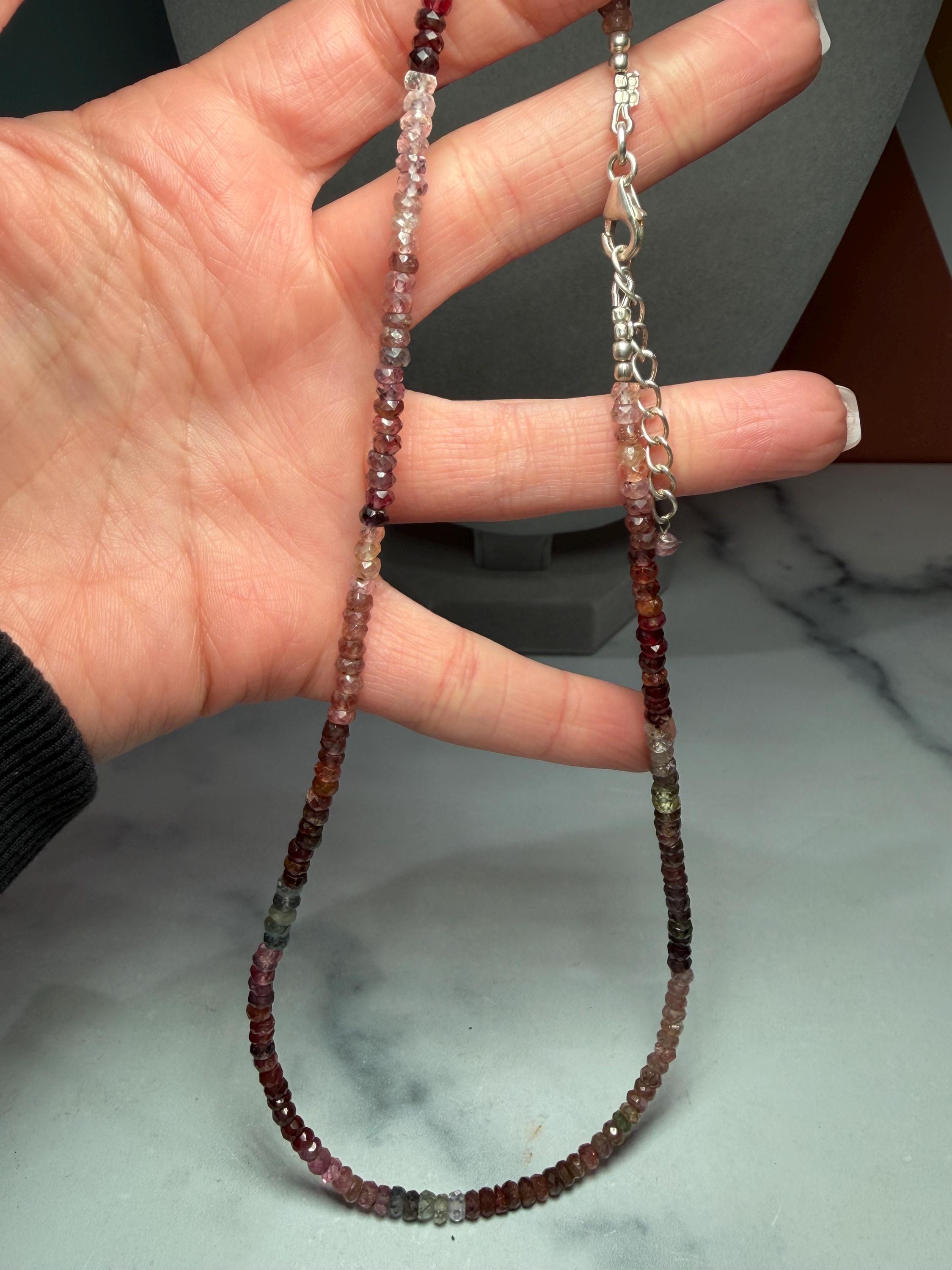 Mixed Tourmaline Beaded Necklace, Faceted Rondelle Gemstone, Sterling Silver Chain 3