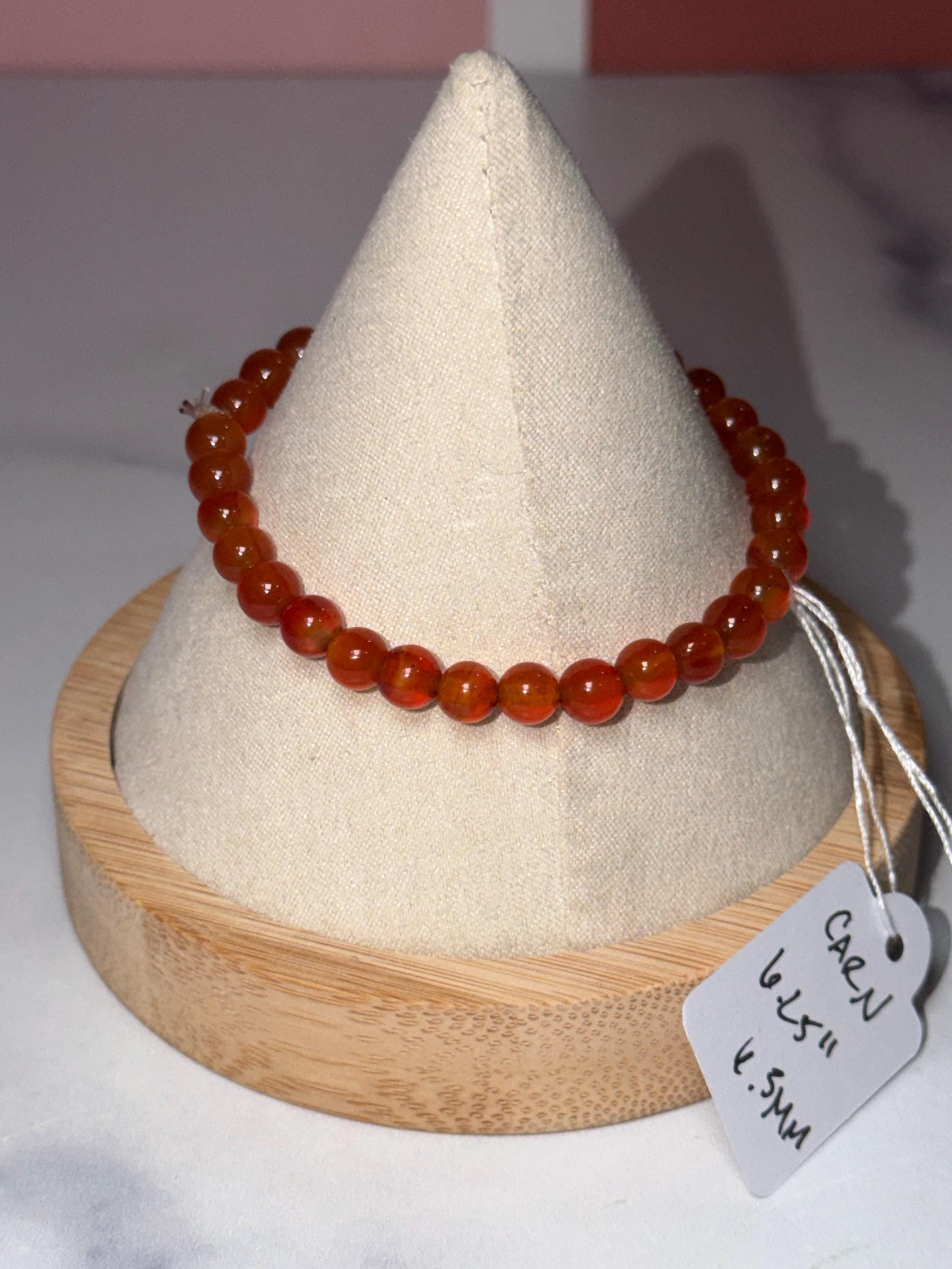 Carnelian Crystal Stretch Beaded Bracelet, 6.3mm Gemstone, Bold Energy, Everyday Wear Stretch Jewelry 4