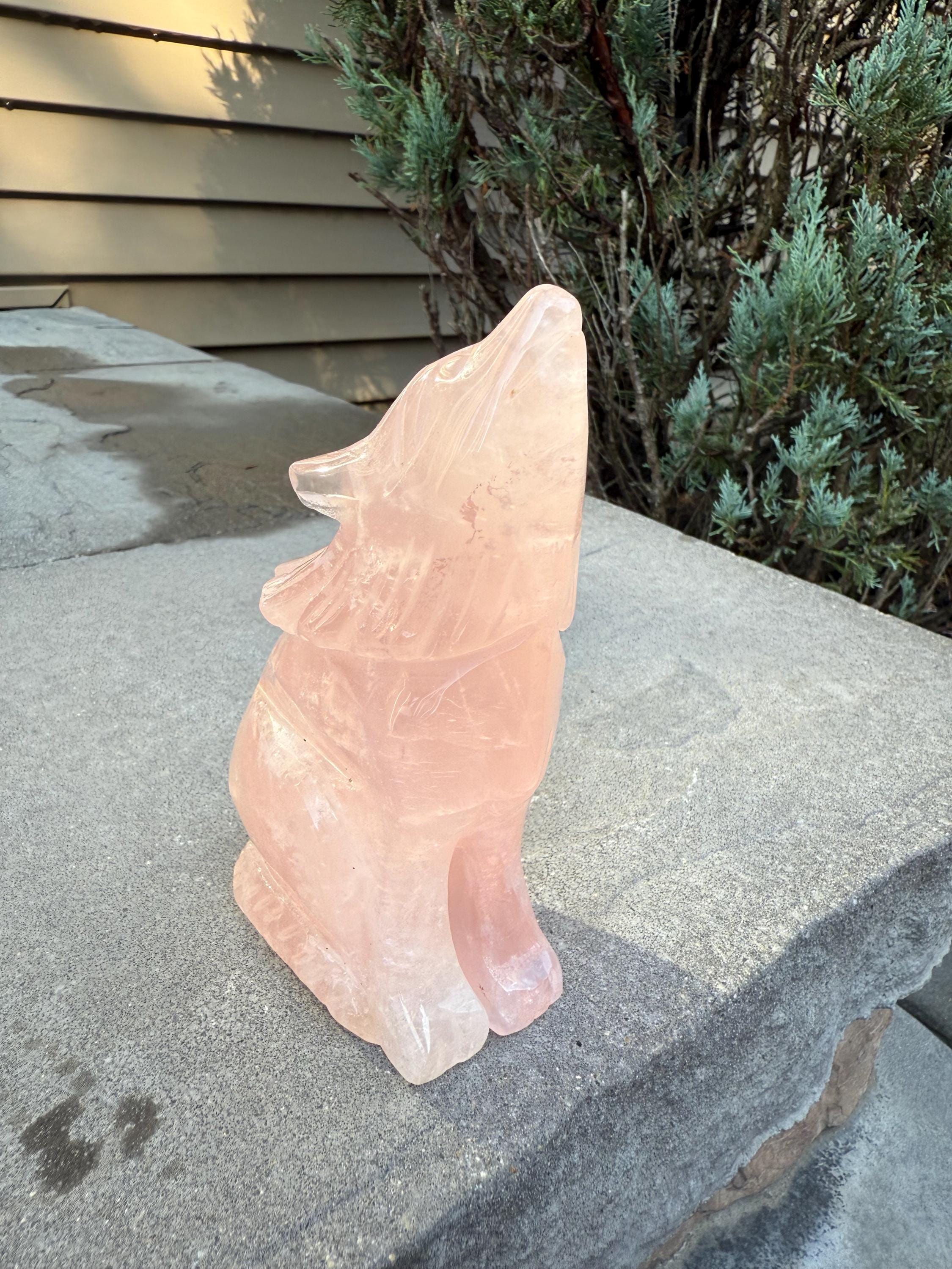 Rose Quartz Wolf Crystal Carving • Hand-Carved Spirit Animal • Gemstone Wolf • Healing Stone • Spiritual Decor 8