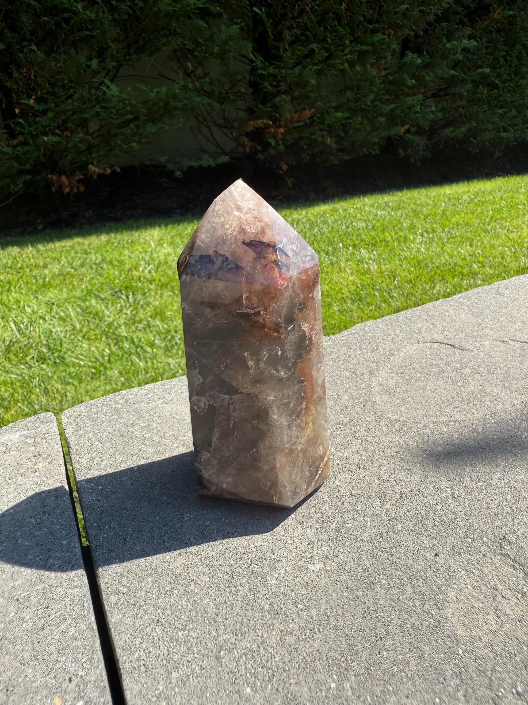 Fire Quartz & Smoky Quartz Crystal Tower from Madagascar: Grounding and Energizing Stone Point 6
