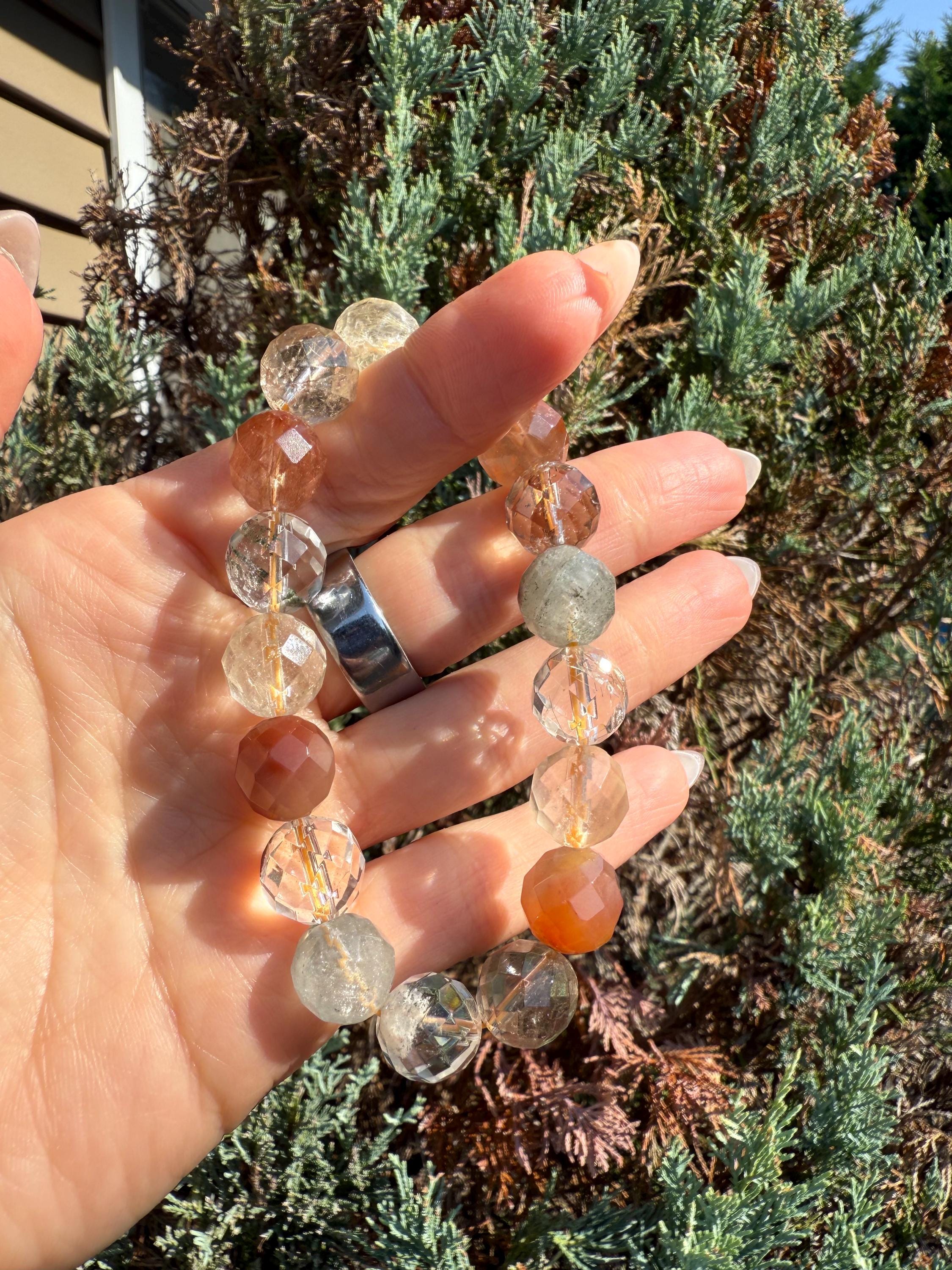 Faceted Garden Quartz Stretch Bracelet, Natural Gemstone Grounding Jewelry, Earth Energy (11mm Beads) 4