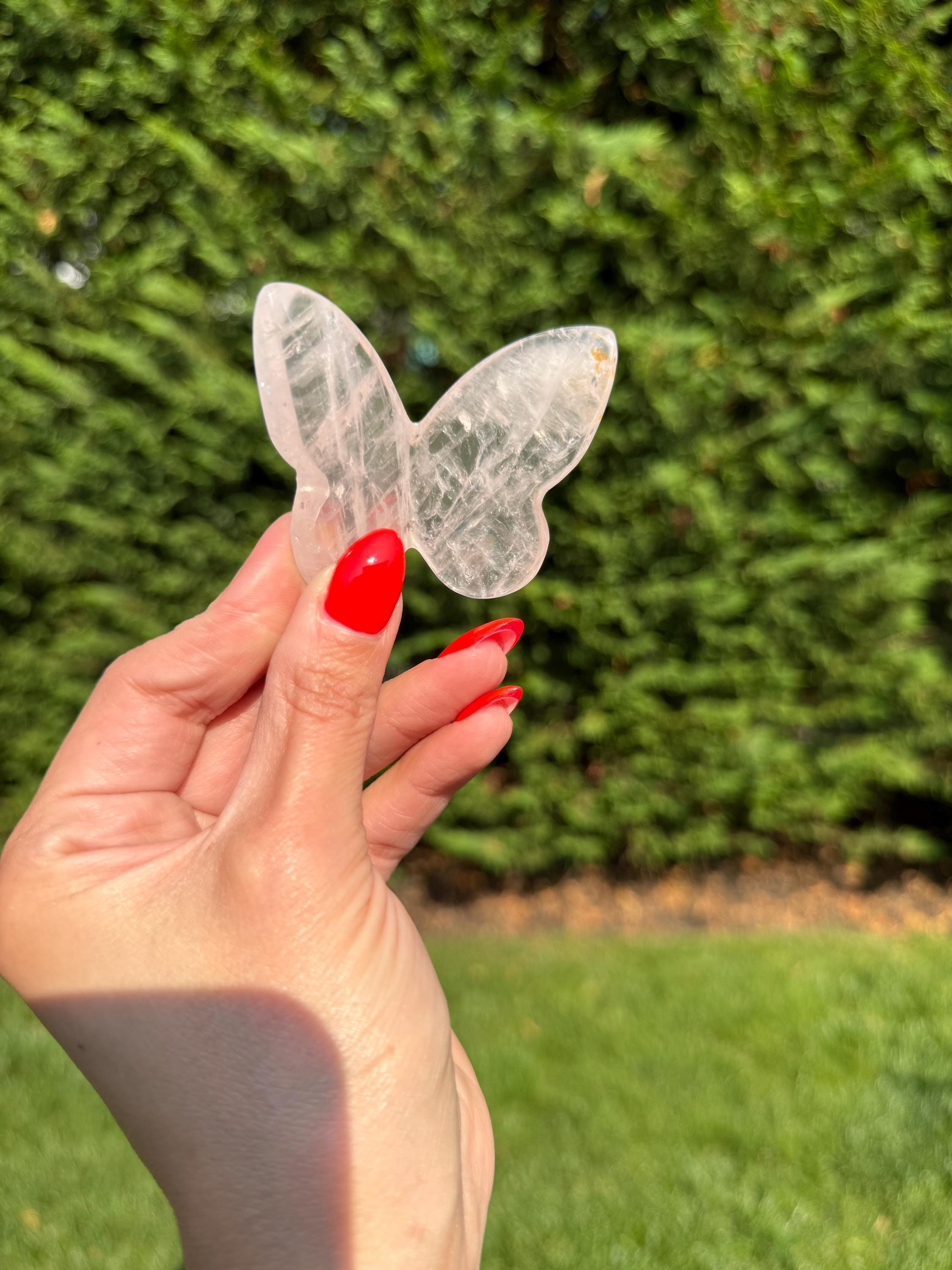 Rose Quartz Butterfly Carving • Golden Healer Crystal • Hand Carved Gemstone Decor 9
