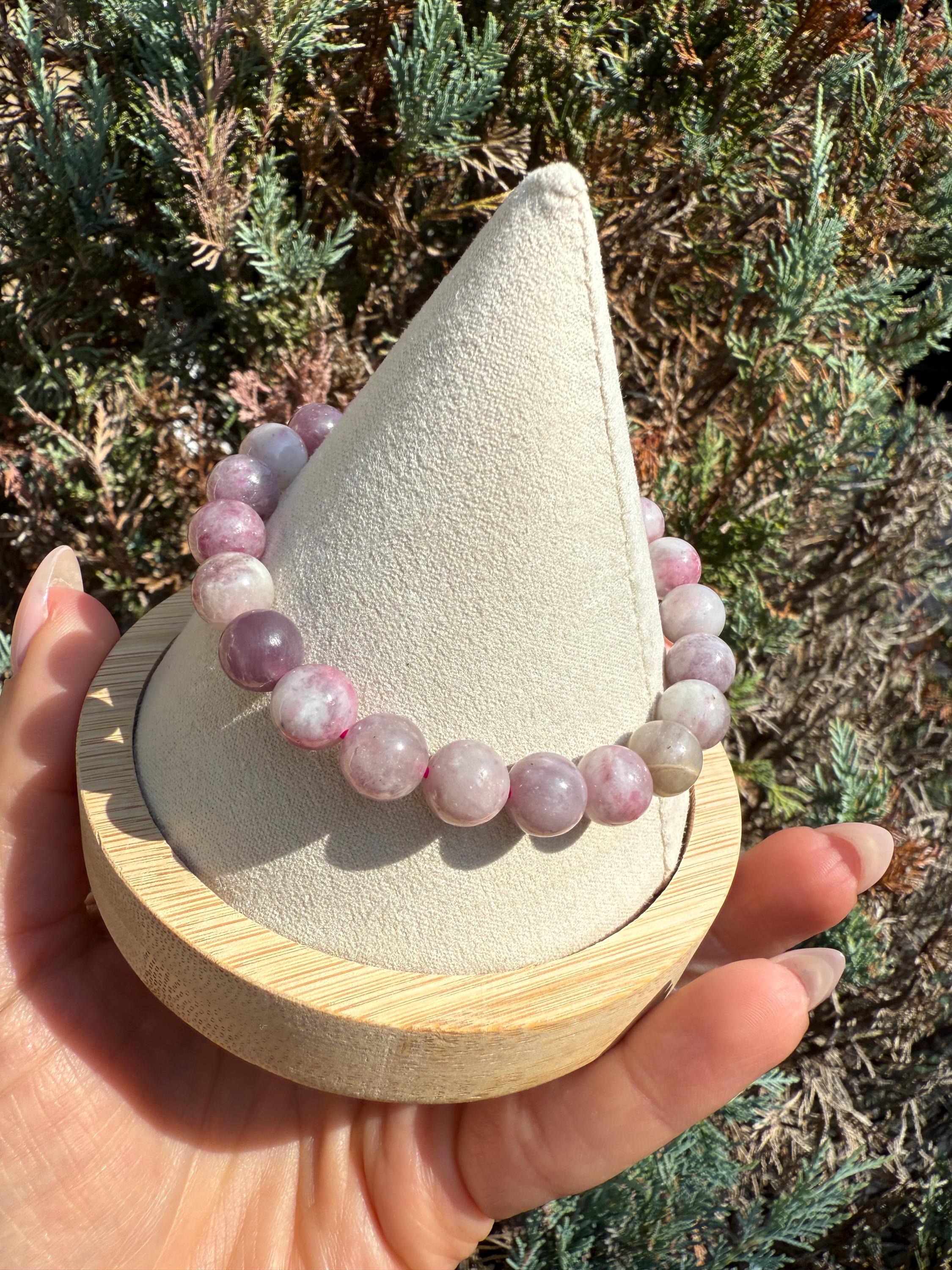 Unicorn Stone Stretch Beaded Bracelet: Lepidolite, Tourmaline, Quartz Crystal (9mm) 8