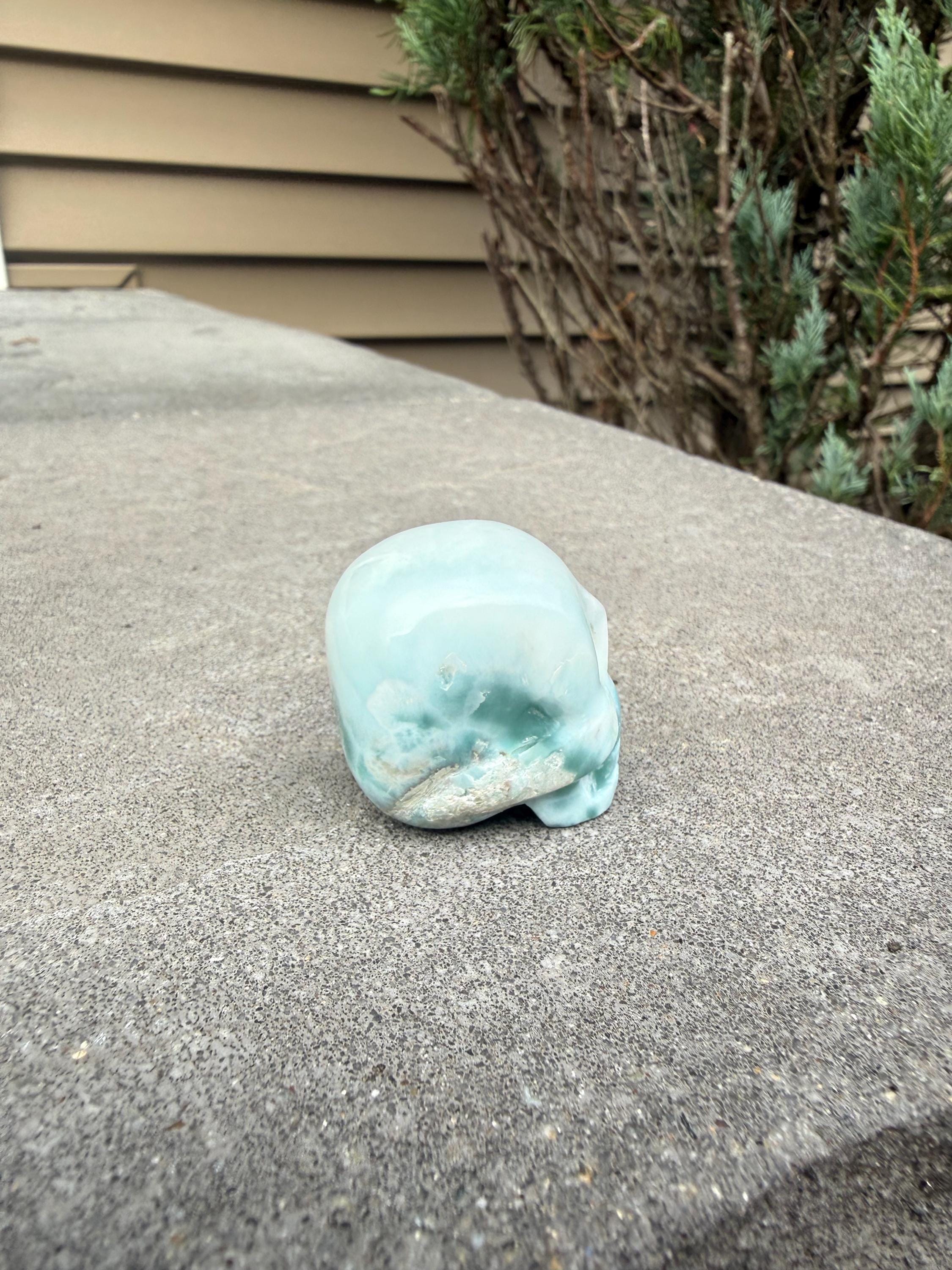 Larimar Skull Carving • Dominican Republic • Caribbean Blue Crystal Skull • Hand Carved Gemstone • Spiritual Decor 8