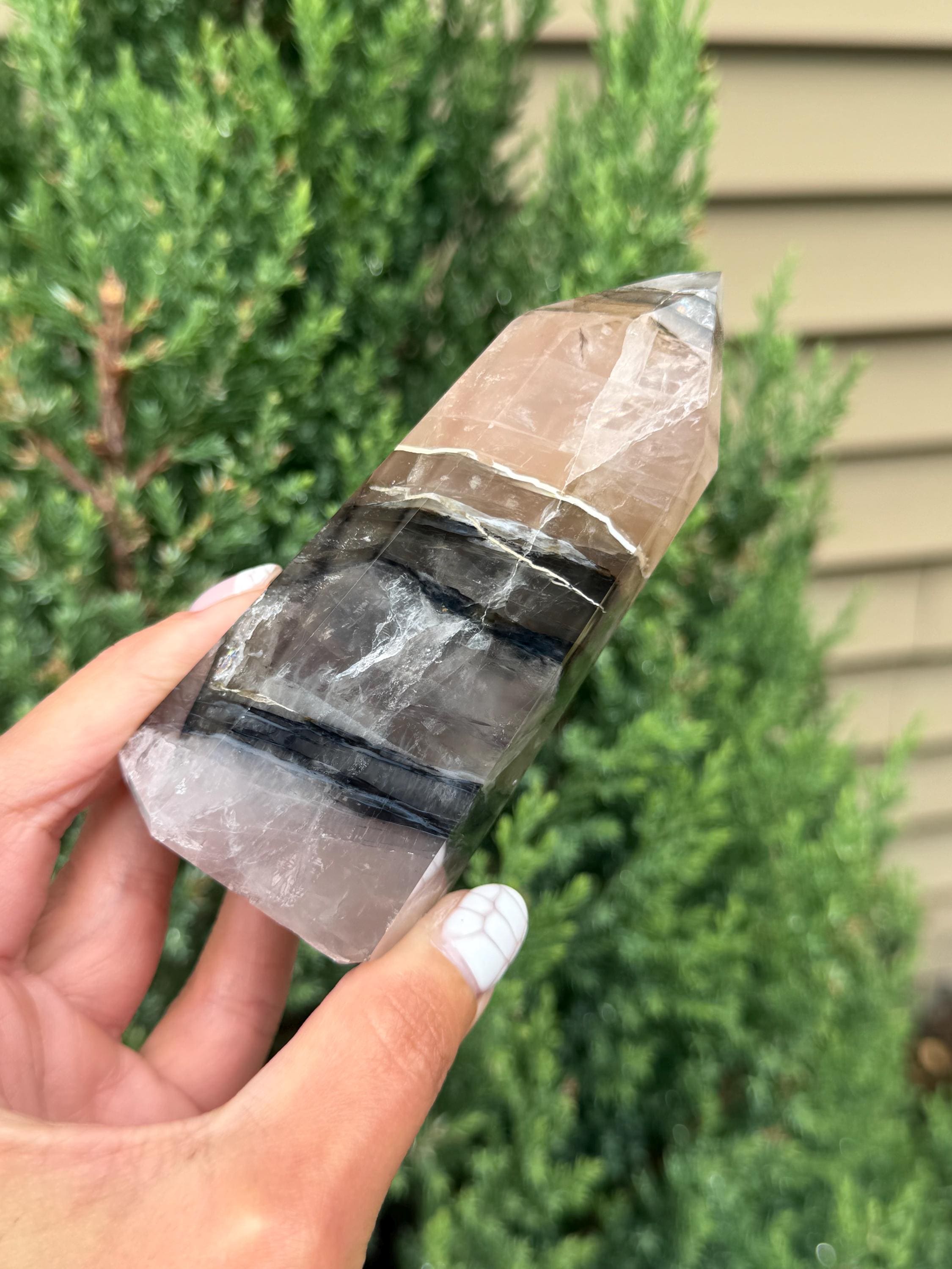 Rose Quartz Tower with Black Mineral Inclusions 4