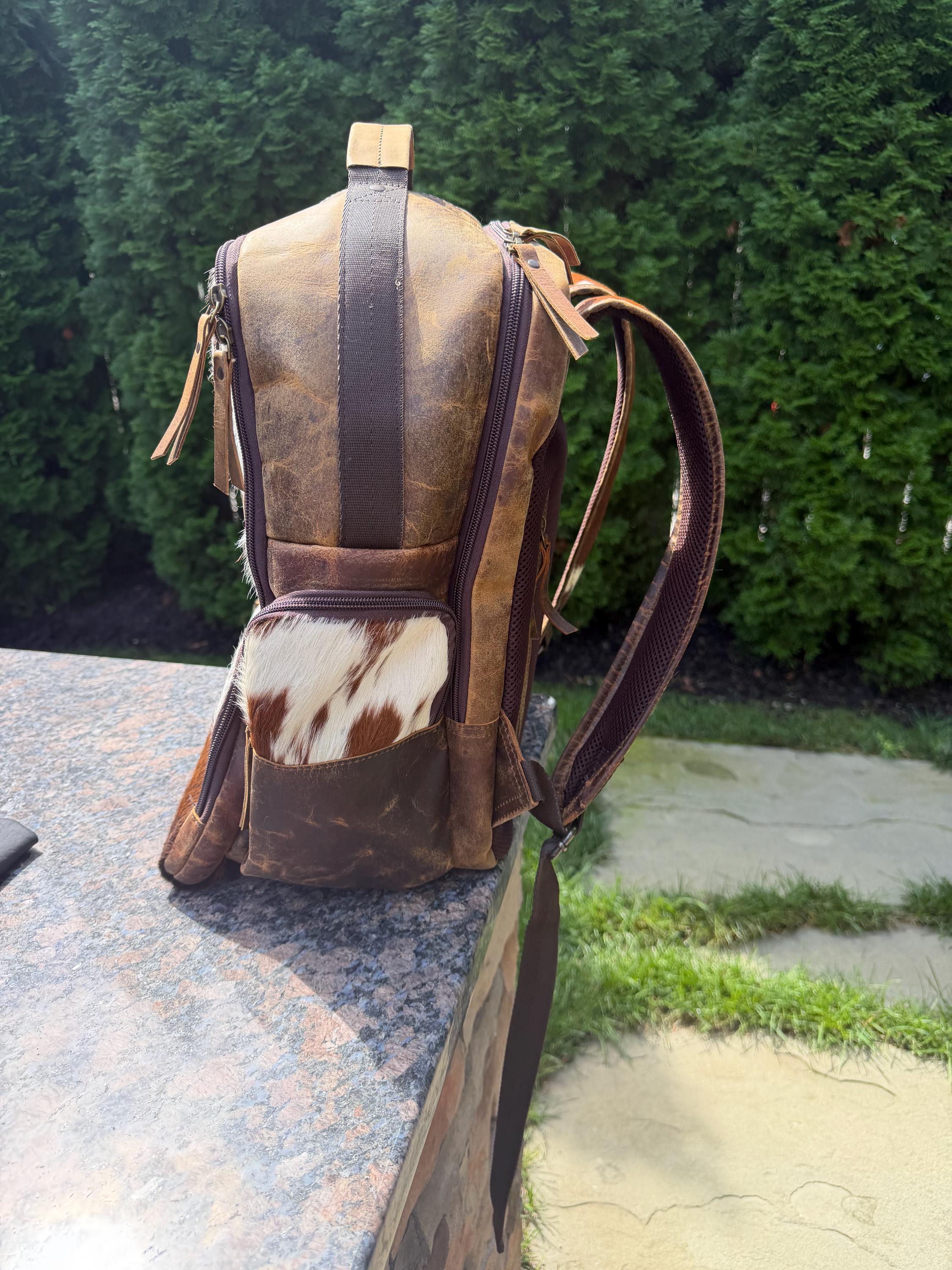 Western Cowhide & Leather Backpack – Hair-On Hide Rustic Travel Bag 5