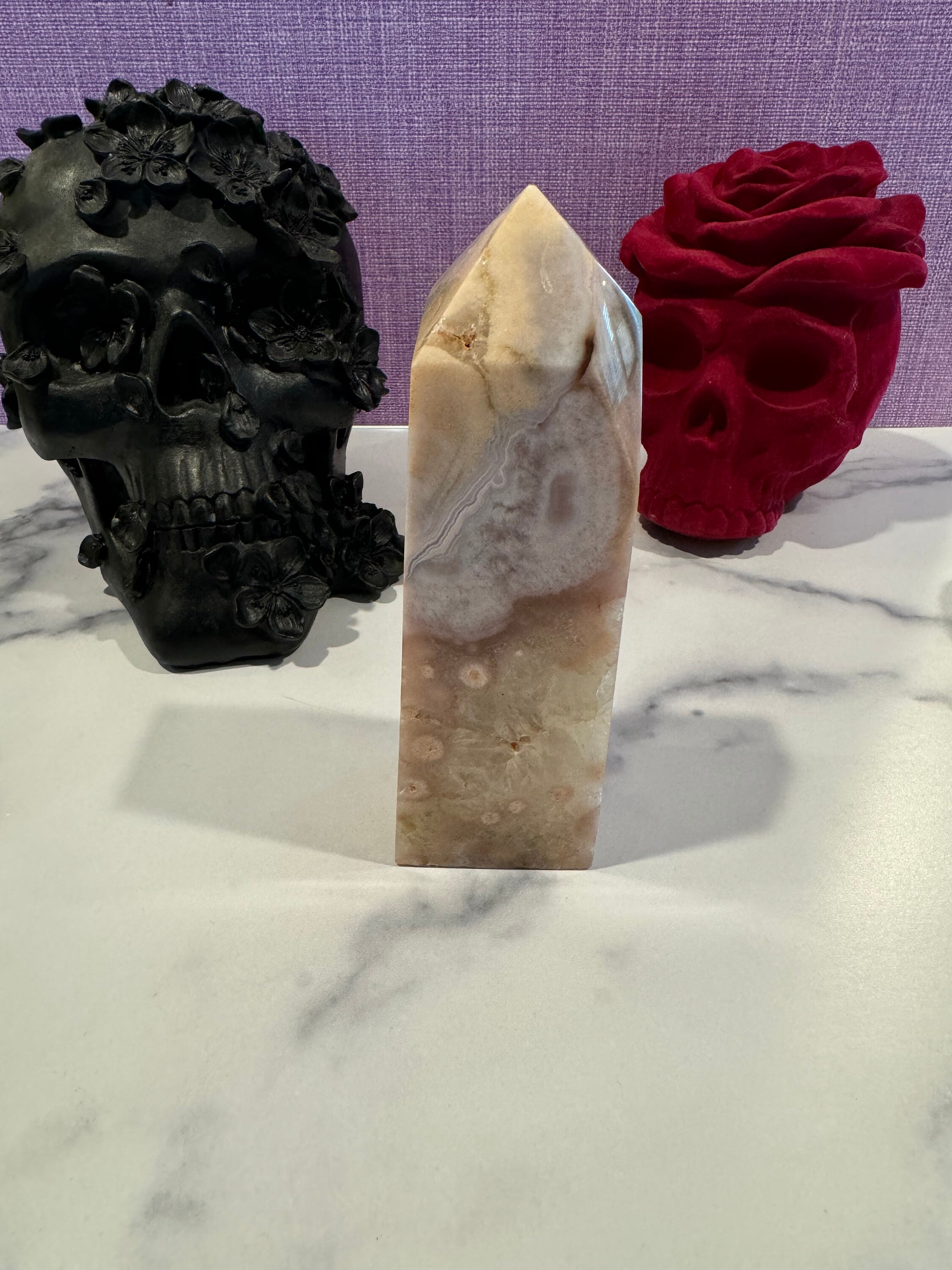 Pink Amethyst Flower Agate Druzy Crystal Tower • Polished Healing Stone Decor 6