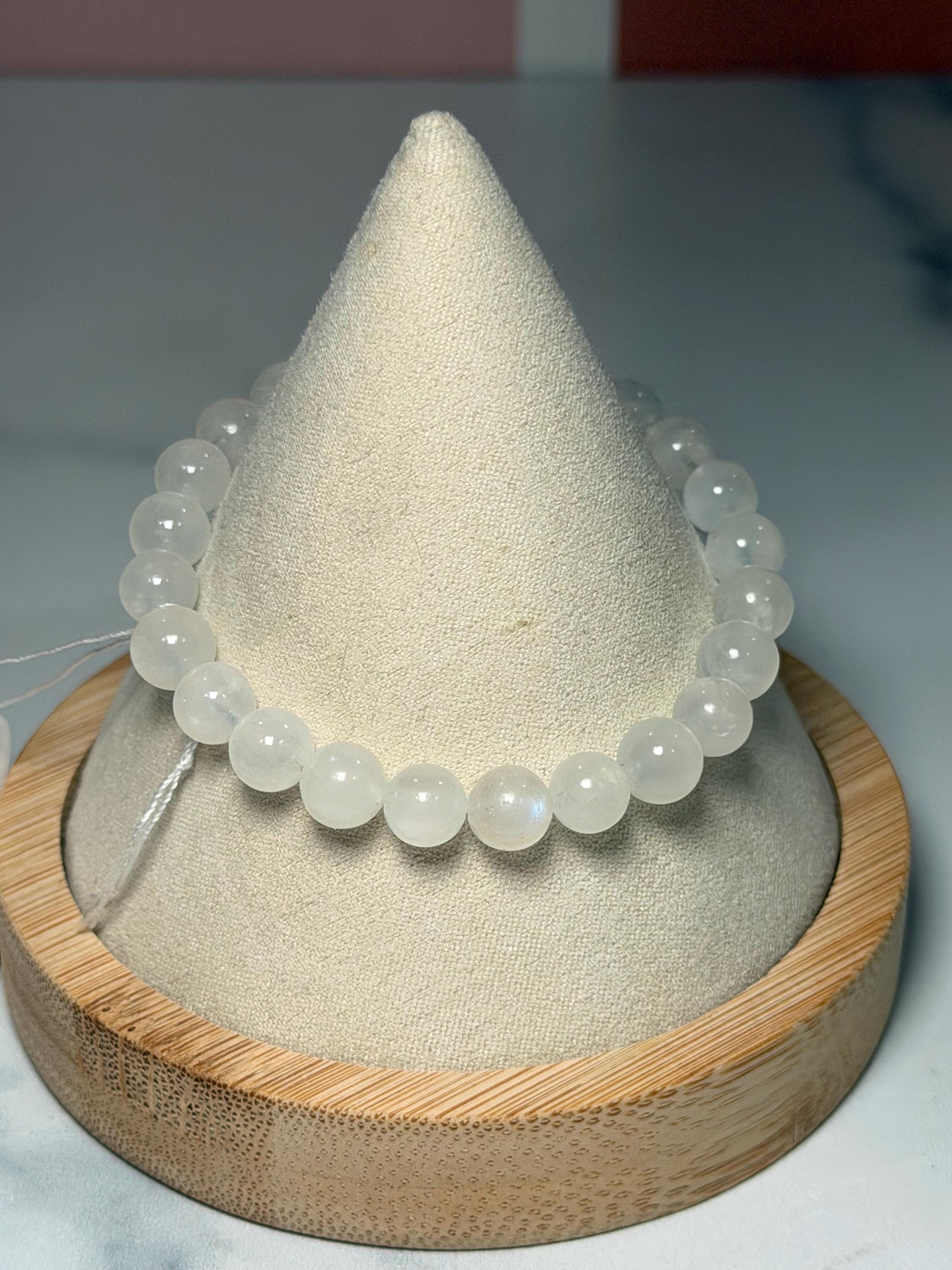 Flashy White Moonstone Beaded Bracelet • Crystal Healing Jewelry • Intuition & Feminine Energy 4