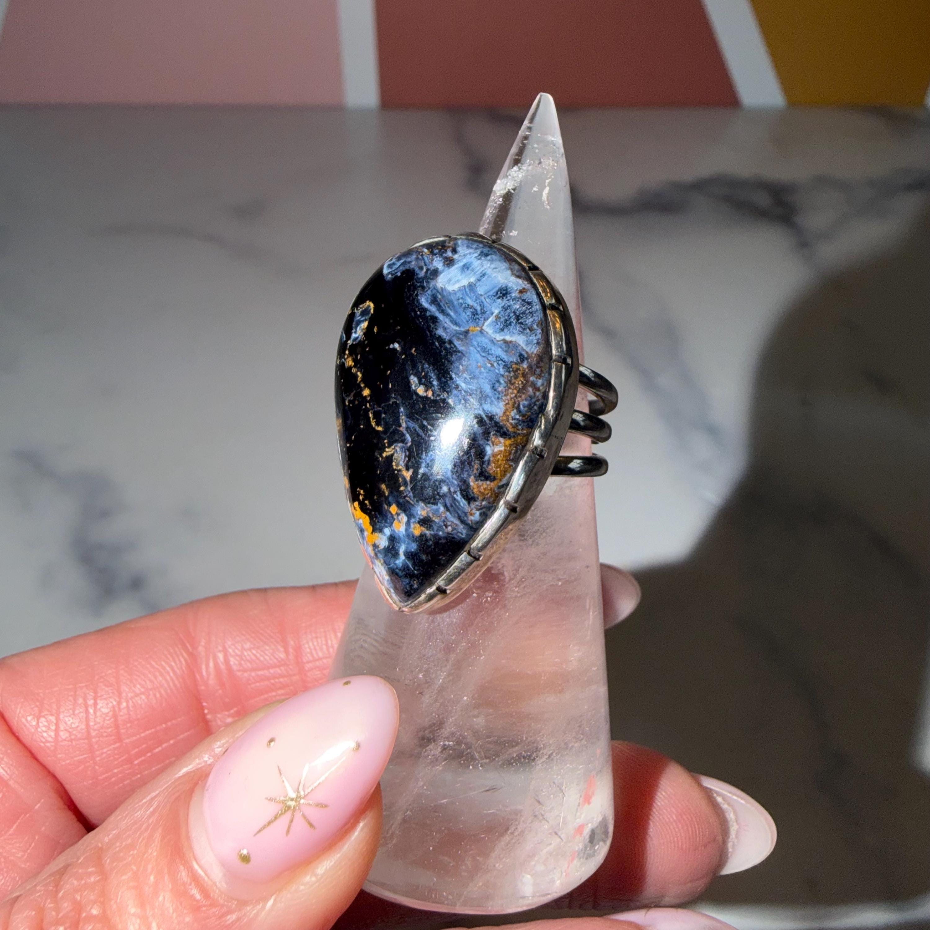Large Pietersite Teardrop Ring • Sterling Silver Statement Gemstone Jewelry (Size 7) 2