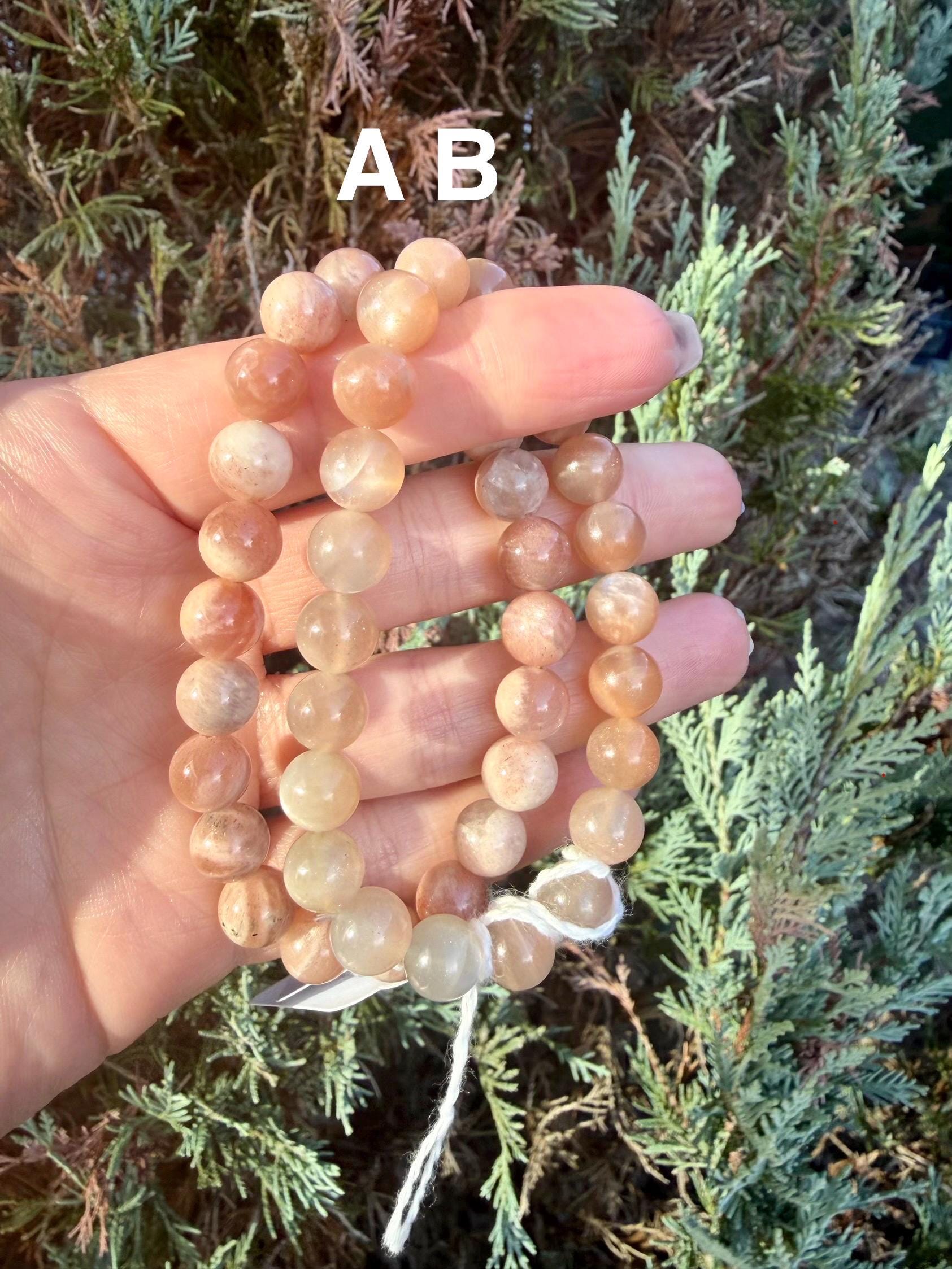 Mixed Peach Moonstone & Sunstone Beaded Bracelets • Crystal Healing Jewelry • Feminine Energy • Multiple Options 3