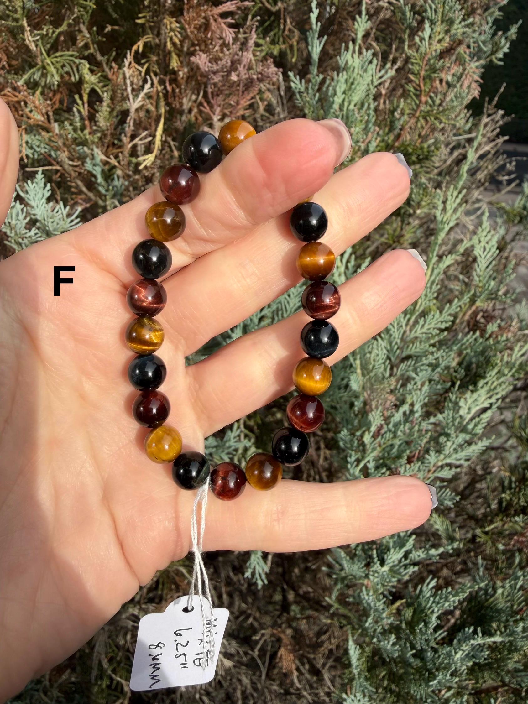 Tiger's Eye Beaded Bracelet • Natural Gemstone Protection Crystal Jewelry 16