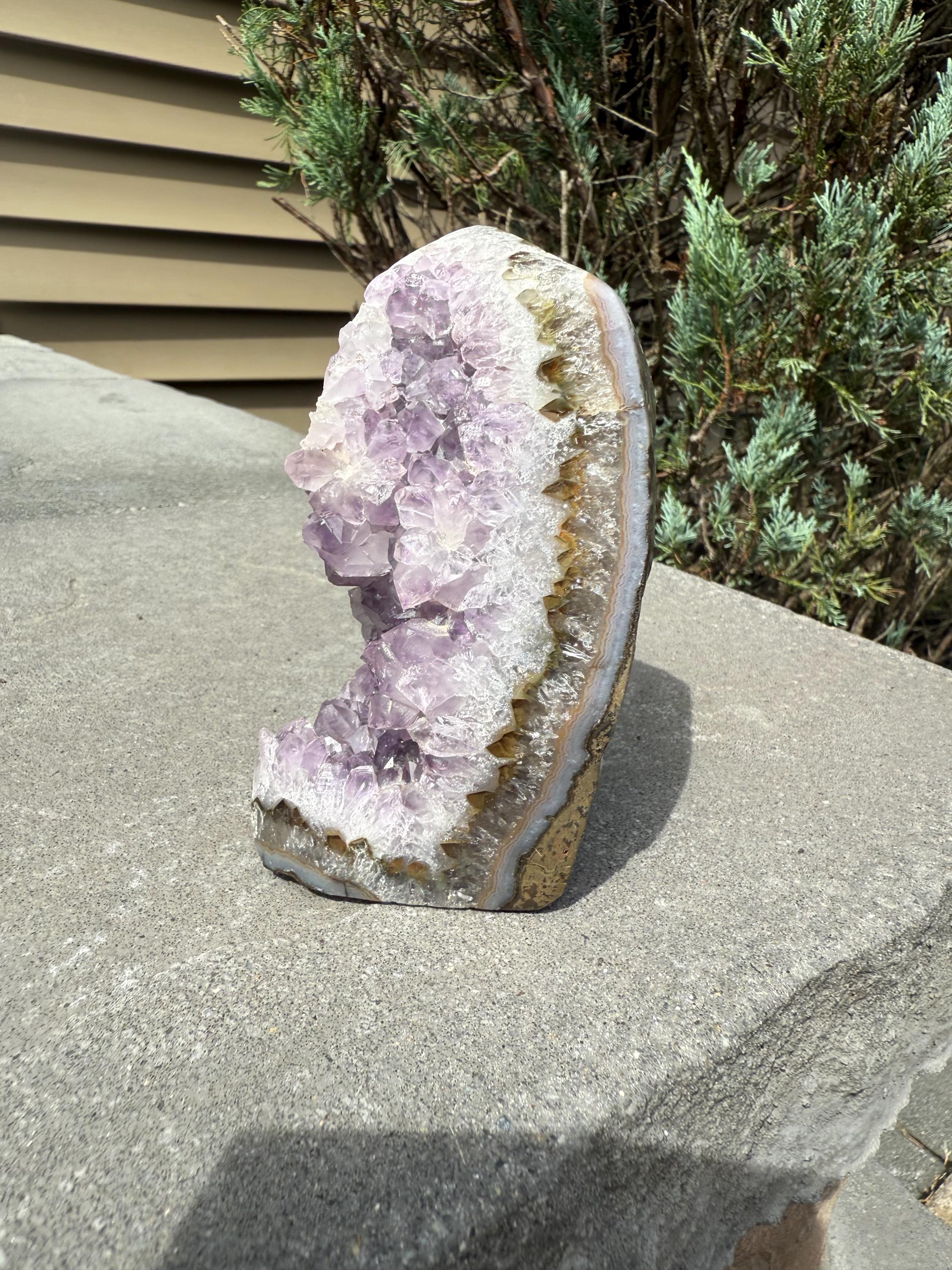 Purple Amethyst & Agate Druzy Cut Base • Banded Crystal Geode • Home Decor • Healing Mineral Specimen 13