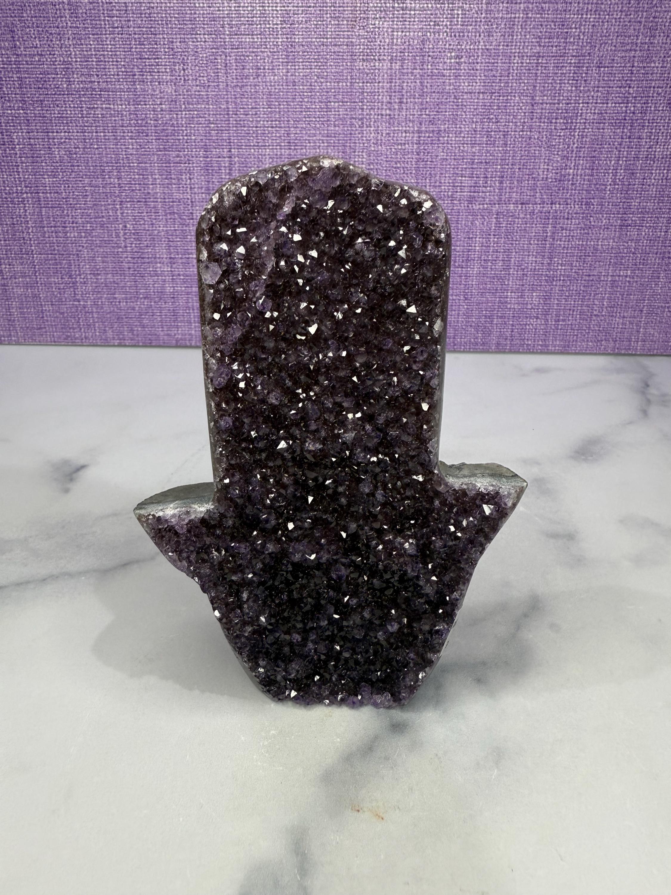 Large Amethyst Druzy Hamsa Hand Carving • Spiritual Protection, Peace Decor 2