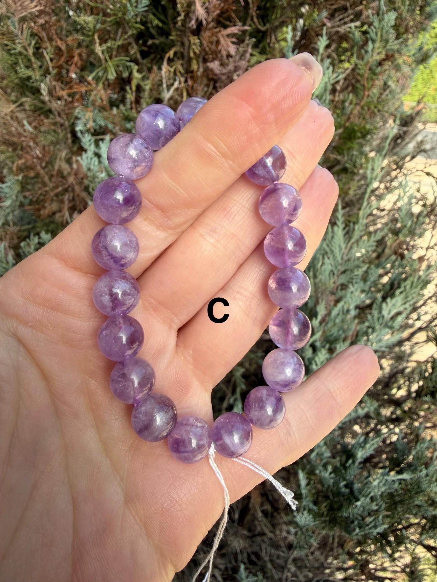 Natural Amethyst Crystal Beaded Bracelets • Polished Gemstone Healing Jewelry 18