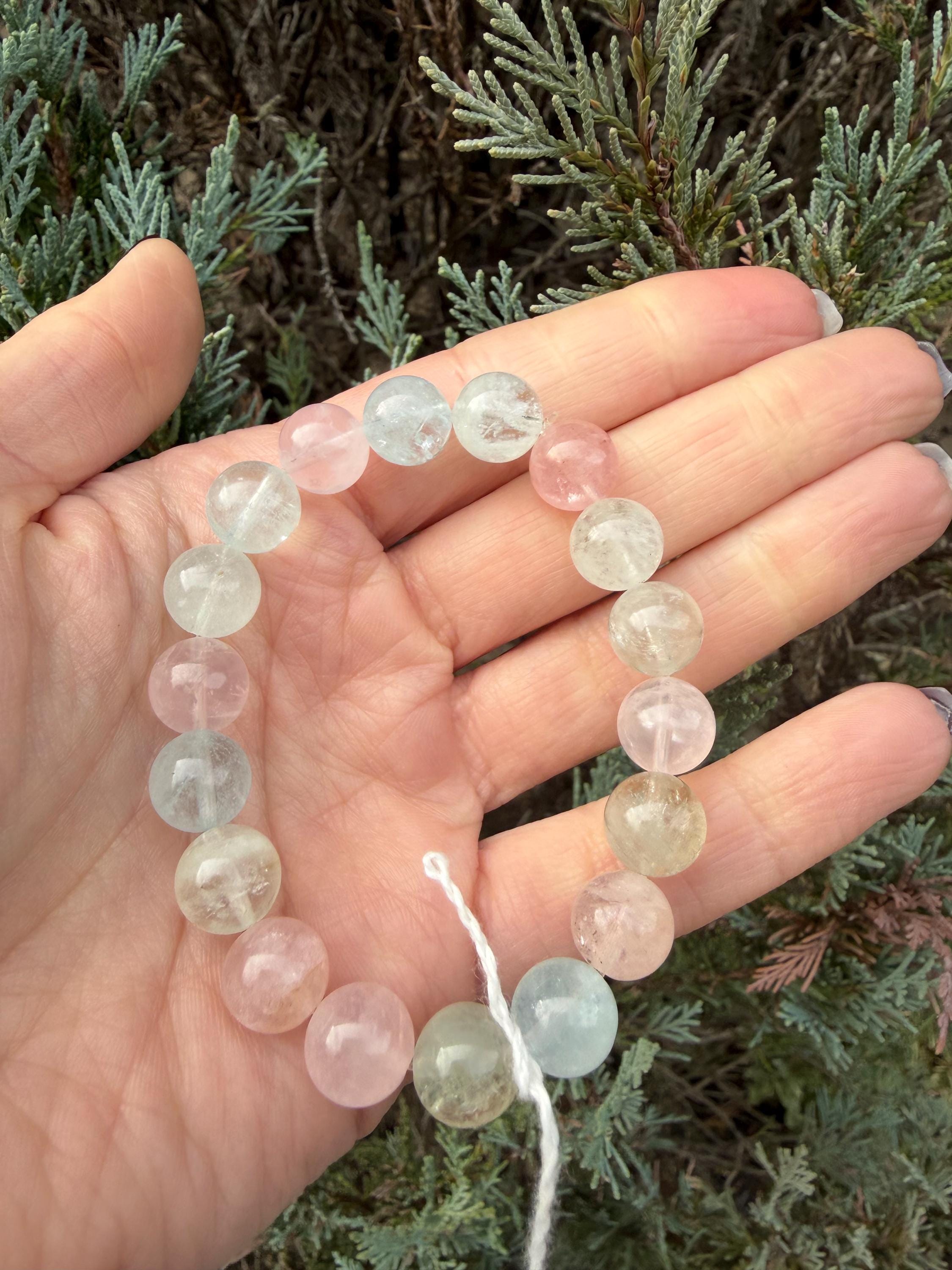 Mixed Beryl Beaded Bracelet 10mm • Aquamarine Morganite Heliodor • Crystal Healing Jewelry • Feminine Energy Bracelet 11