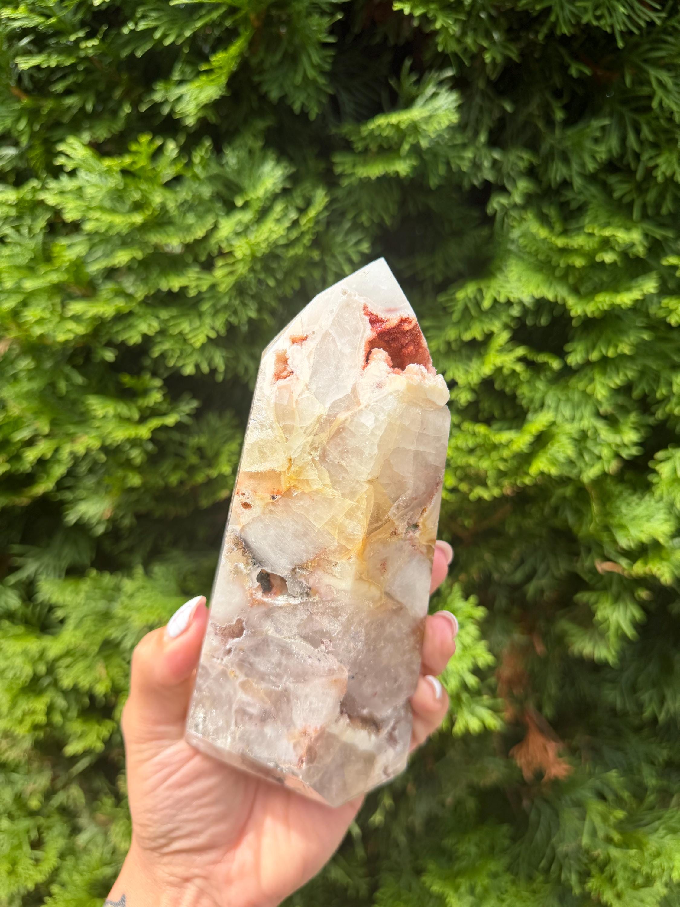 Mosaic Quartz Tower with Pink Druzy Crystal 7