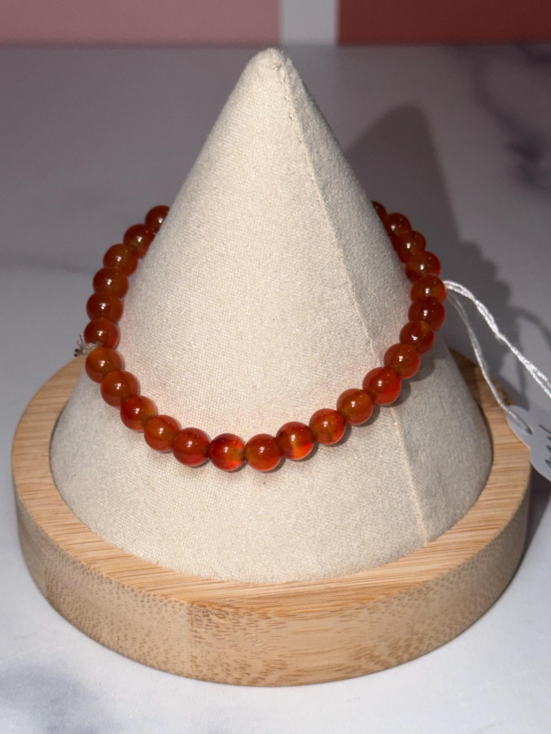 Carnelian Crystal Stretch Beaded Bracelet, 6.3mm Gemstone, Bold Energy, Everyday Wear Stretch Jewelry 2