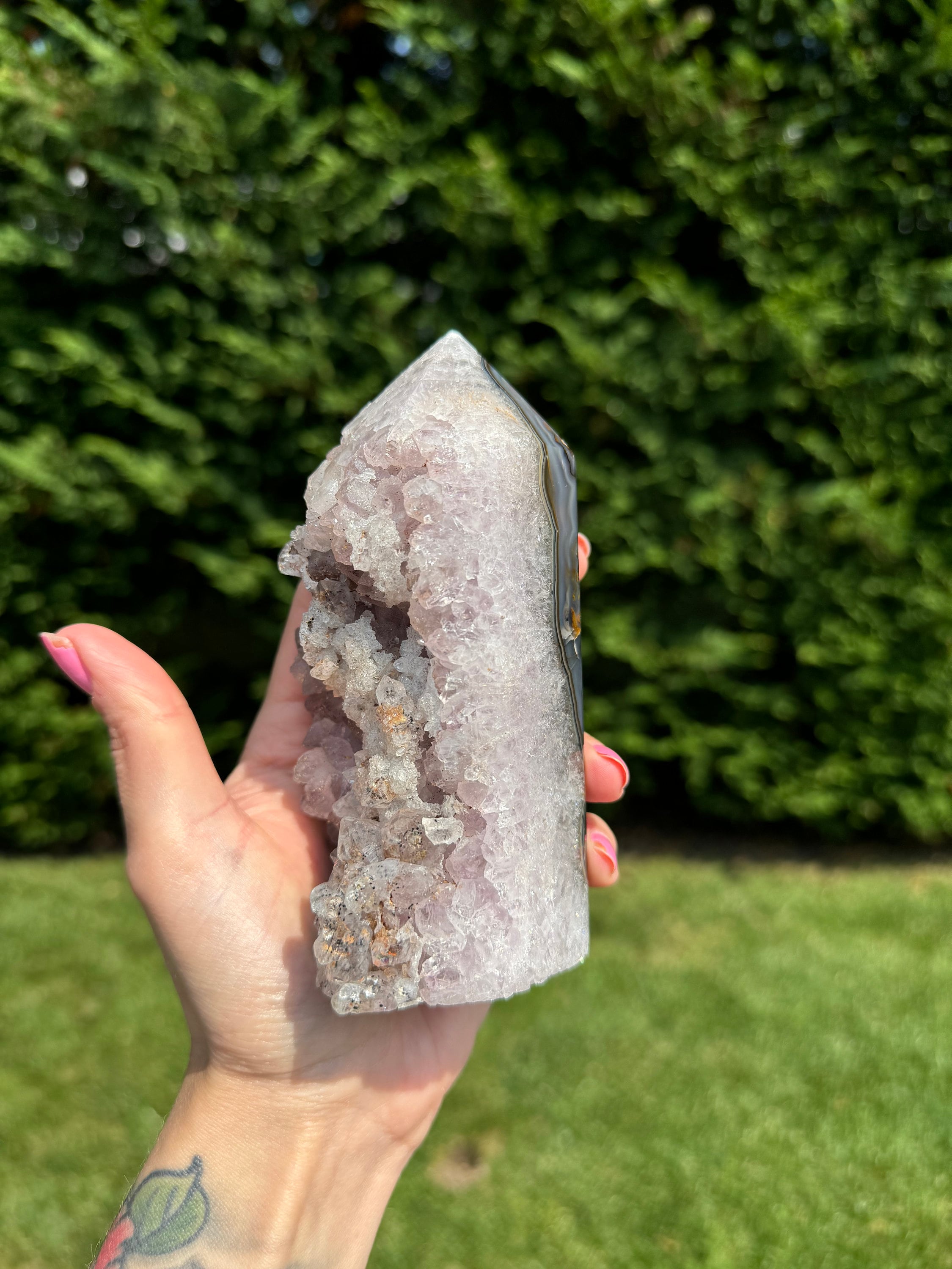 Purple Amethyst Crystal Tower • Banded Sugar Druzy • Polished Point Healing Stone 3