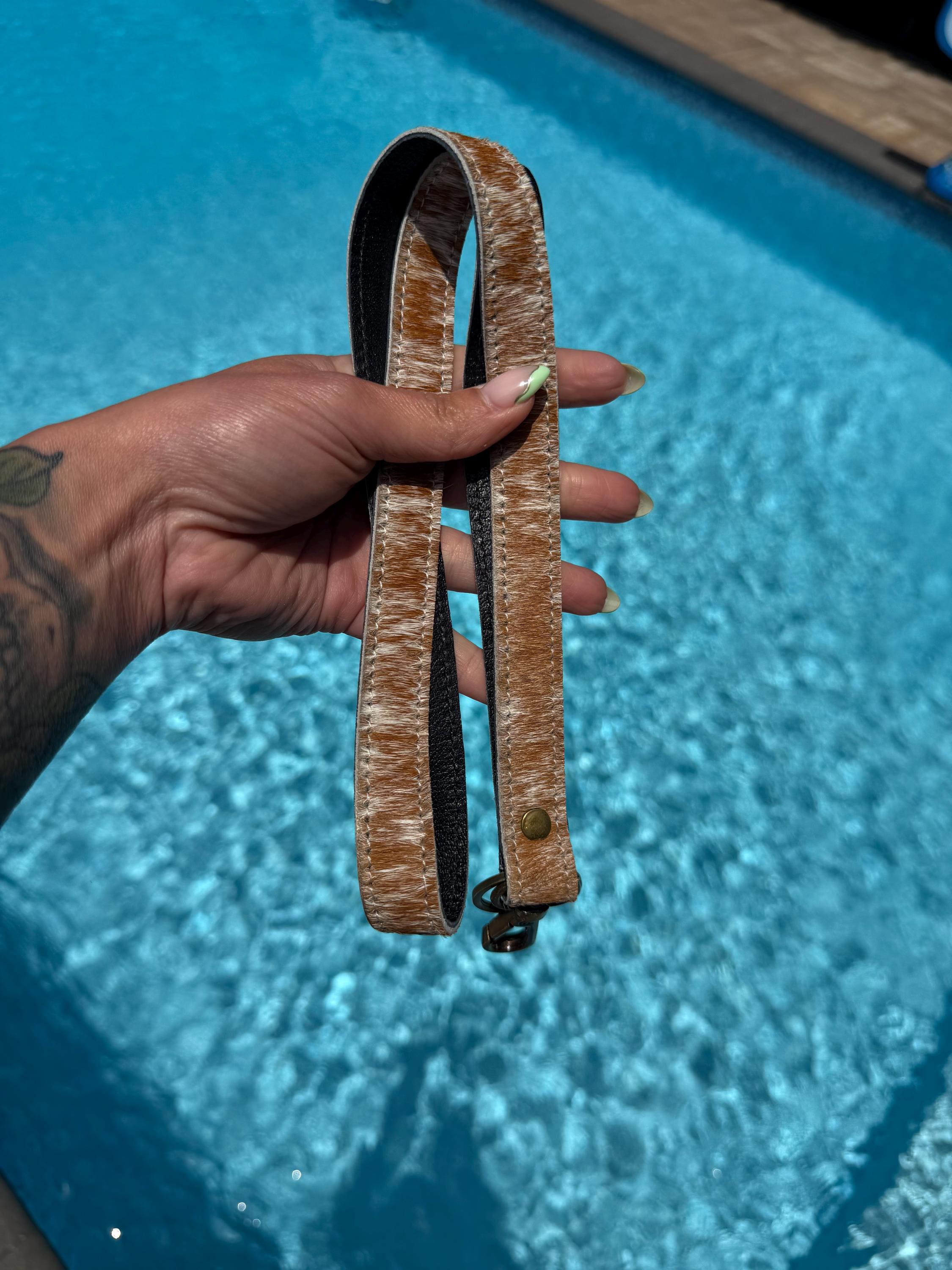 Hair-on Hide Leather Lanyard, 19" Western Key Strap, Rustic Cowhide Keychain Holder 2