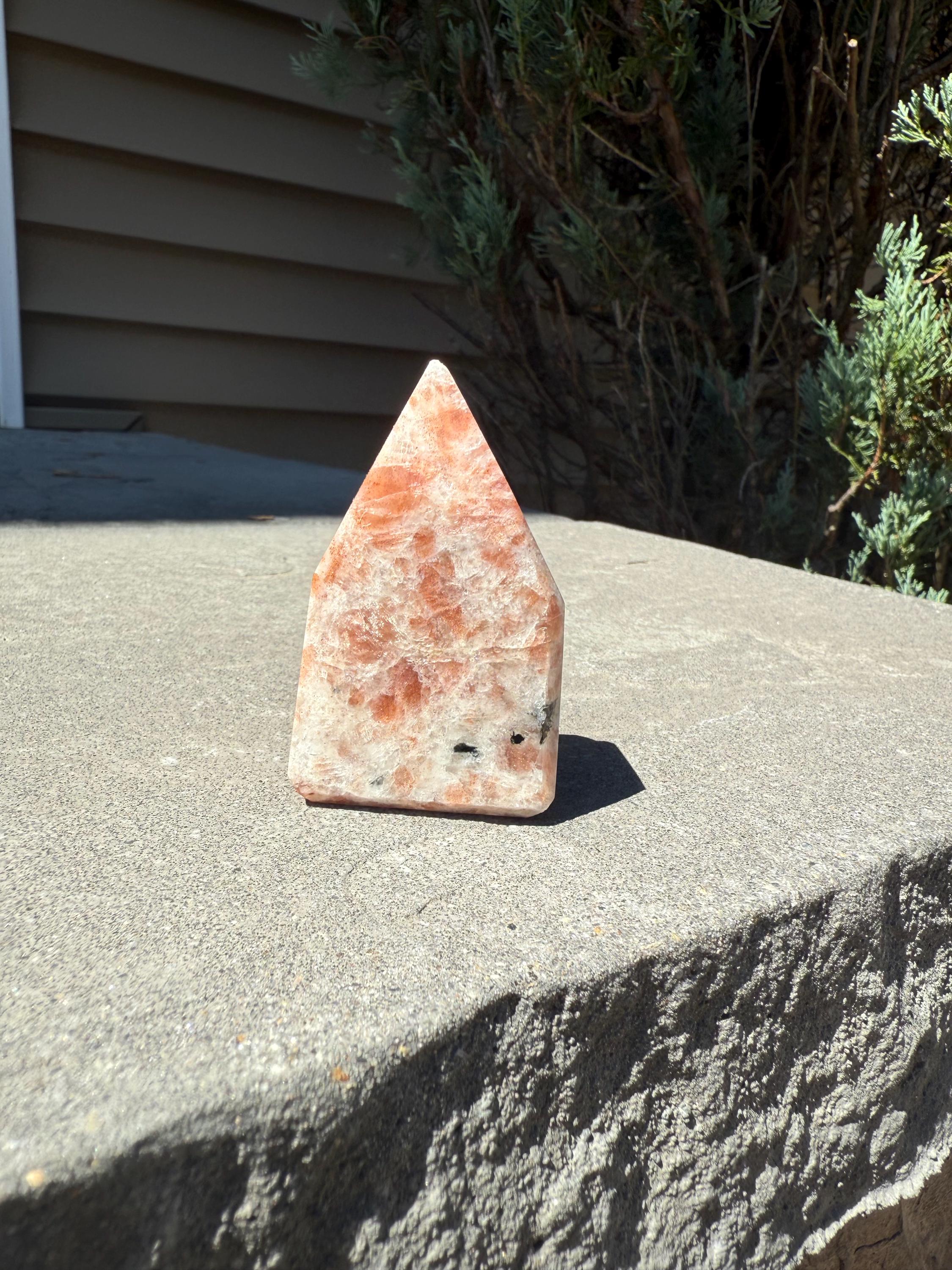 Flashy Sunstone Crystal Point Tower, Natural Mineral Decor, Healing Obelisk (Approx. 4oz)