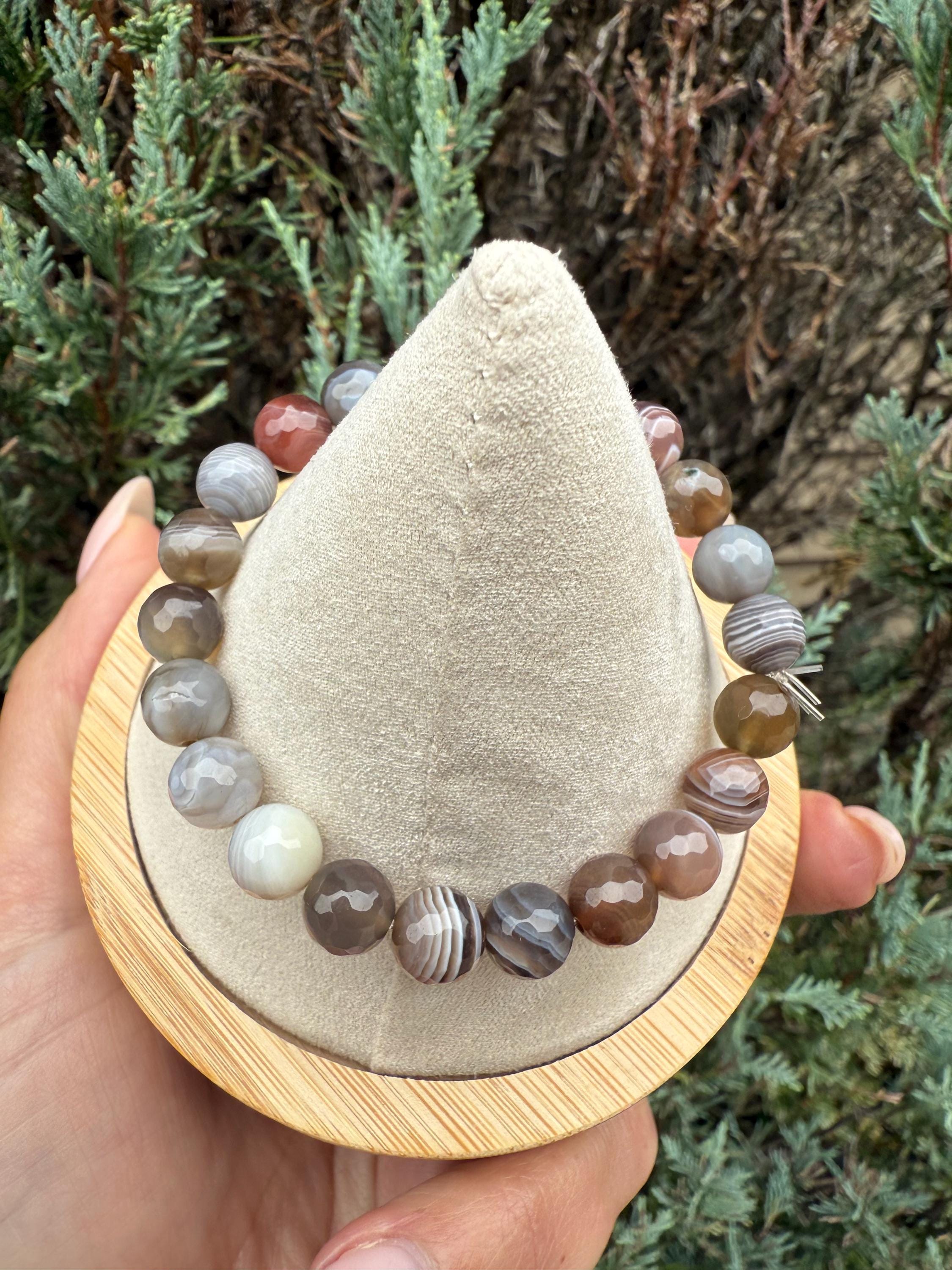 Faceted Botswana Agate Stretch Beaded Bracelet, Natural Gemstone, Grounding Crystal Jewelry (8mm) 6