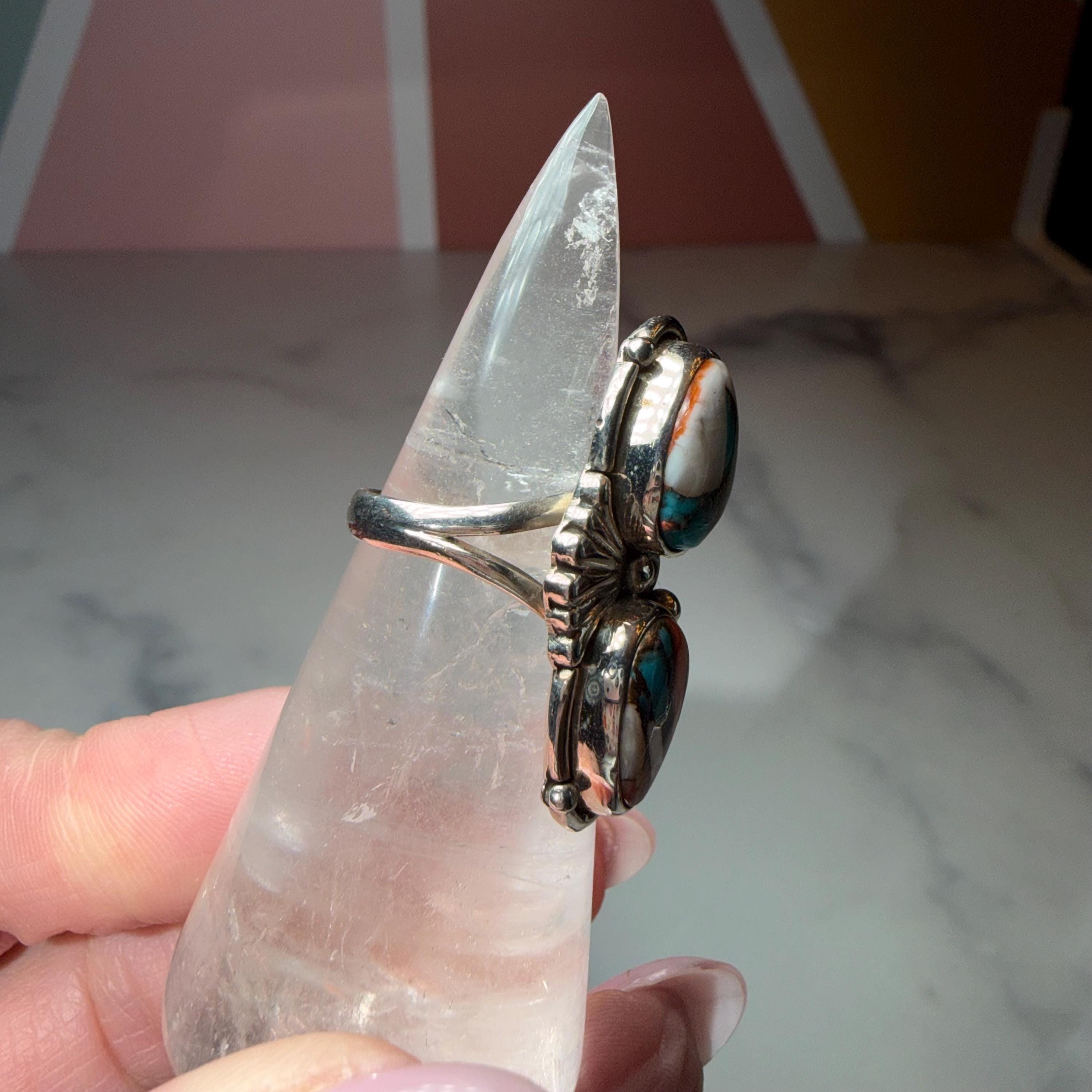 Spiny Oyster Turquoise Sterling Silver Statement Ring Size 7 Southwestern Style 5