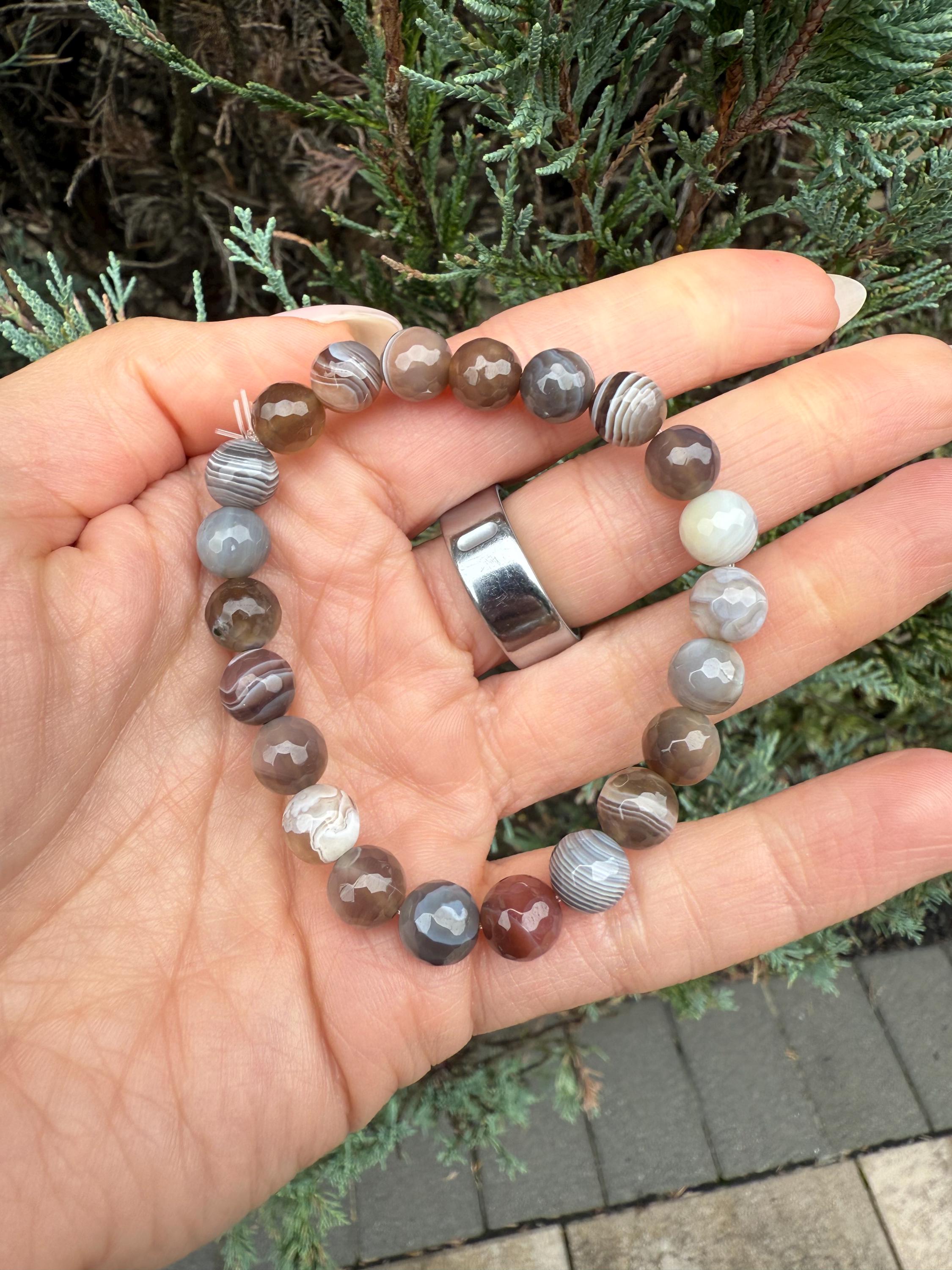 Faceted Botswana Agate Stretch Beaded Bracelet, Natural Gemstone, Grounding Crystal Jewelry (8mm) 3