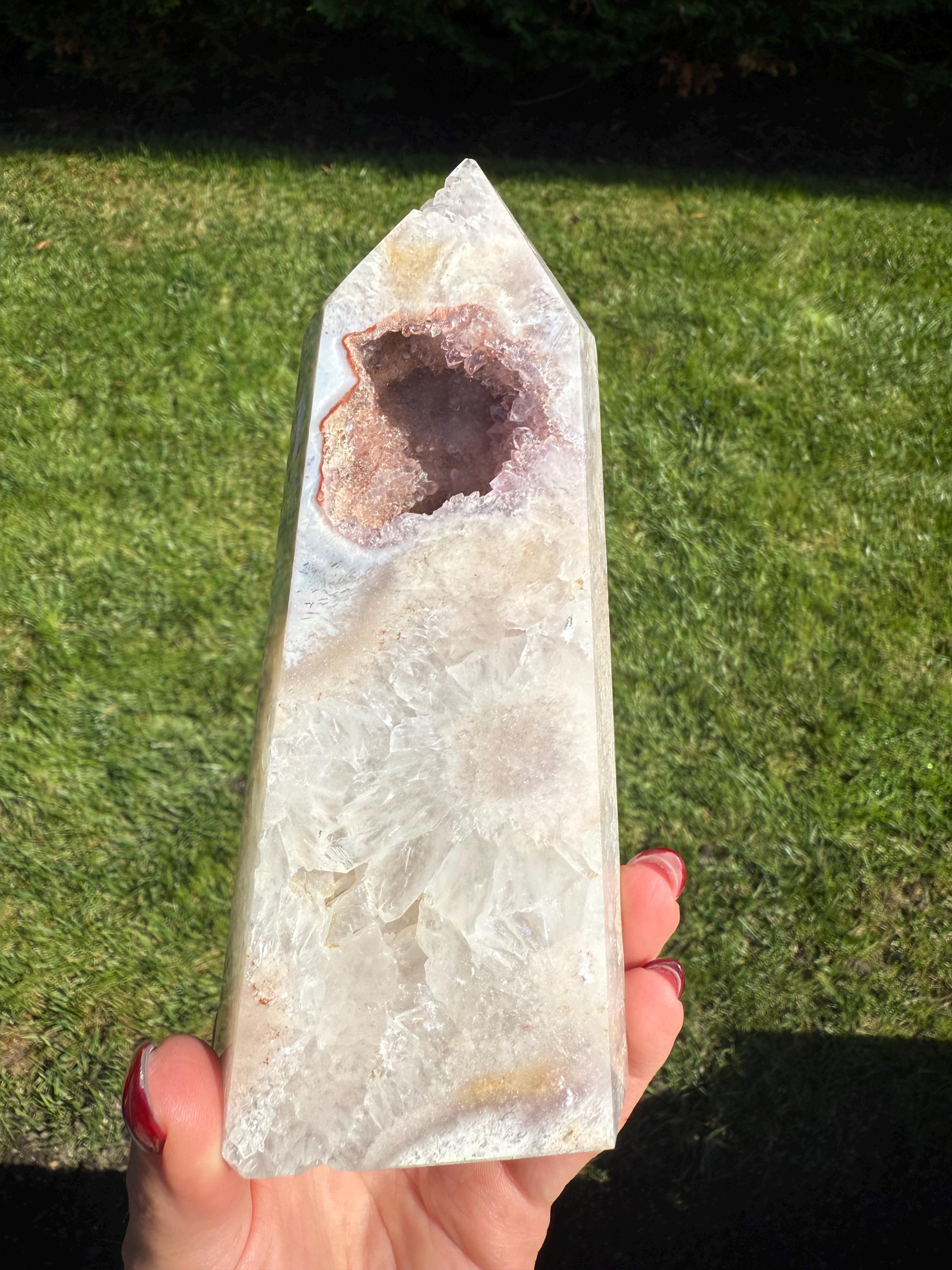 Pink Amethyst Druzy Crystal Obelisk • Healing Quartz Tower, Spiritual Decor 2