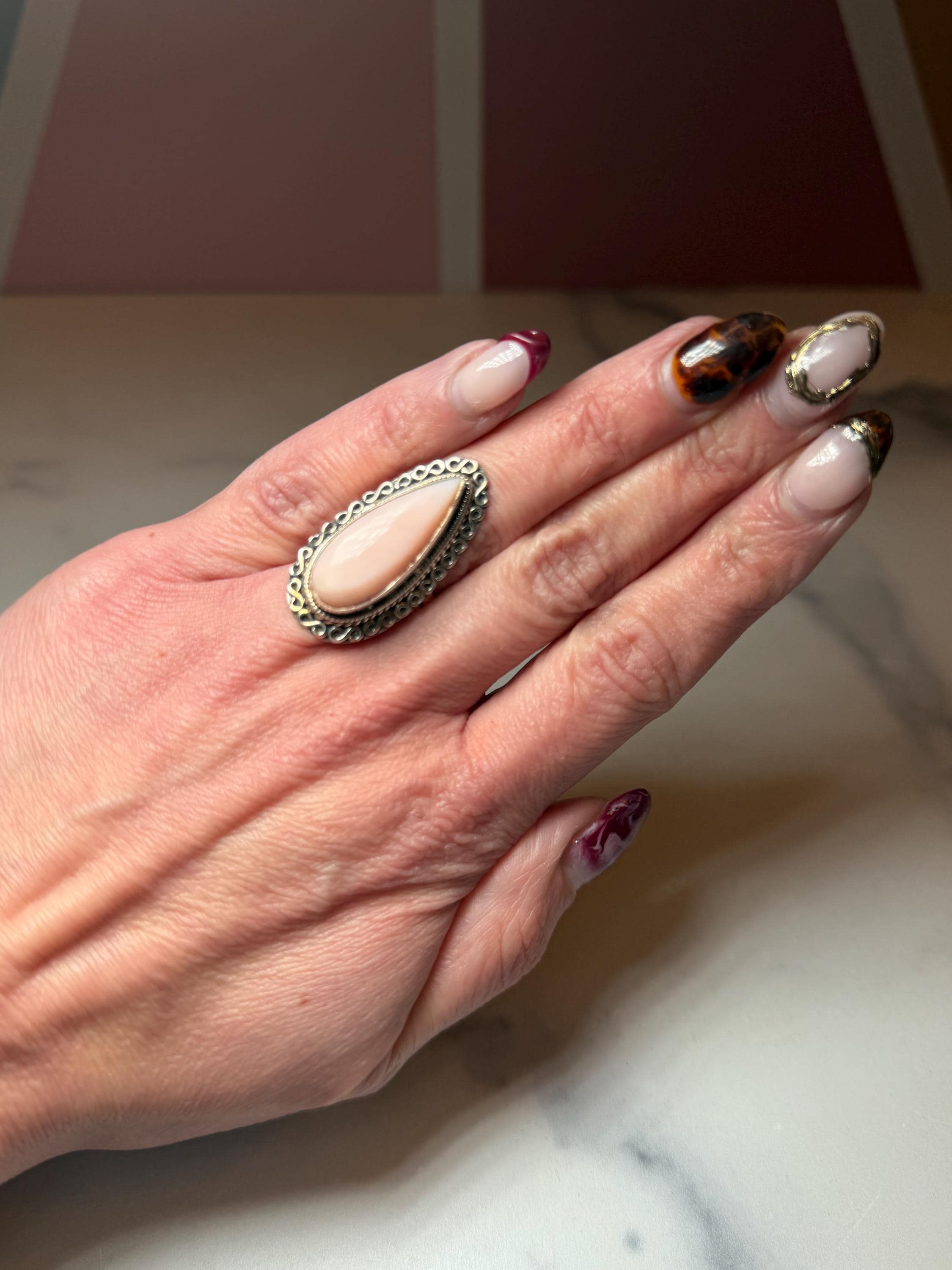 Pink Opal Teardrop Ring • Sterling Silver • Boho Gemstone Jewelry (size 6) 5