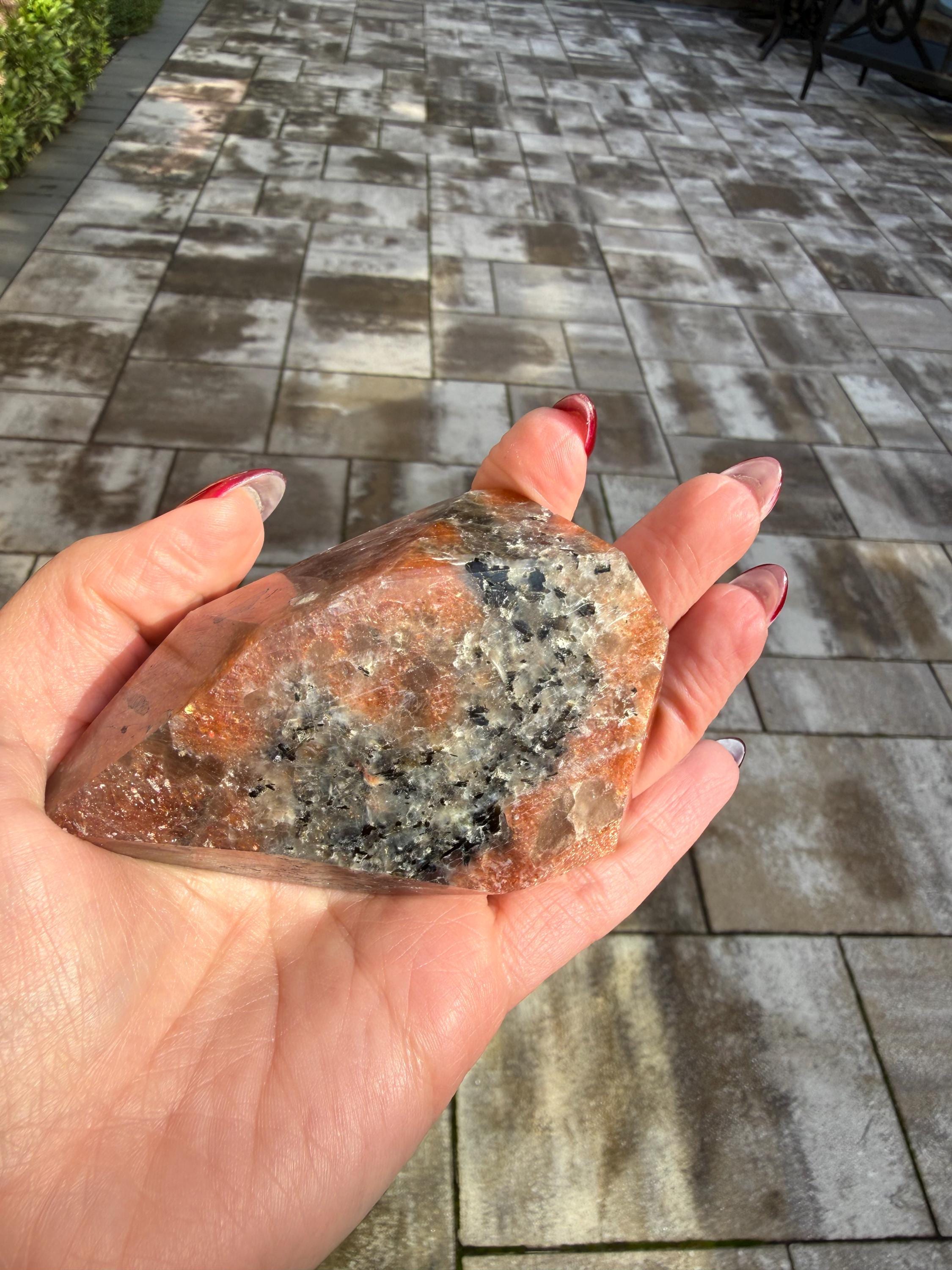 Confetti Sunstone Crystal Freeform • High Flash Polished Stone • Orange Sparkle Gemstone • Healing Crystal Decor 3