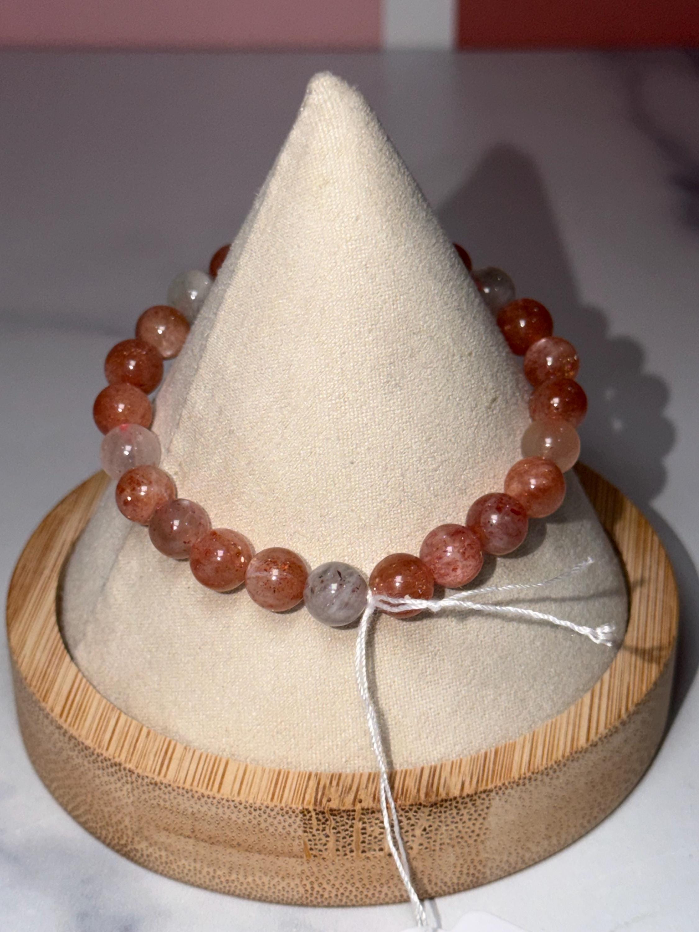 Sunstone & Moonstone Crystal Stretch Beaded Bracelet, Balance Intuition Vitality Gemstone Jewelry (8mm) 5