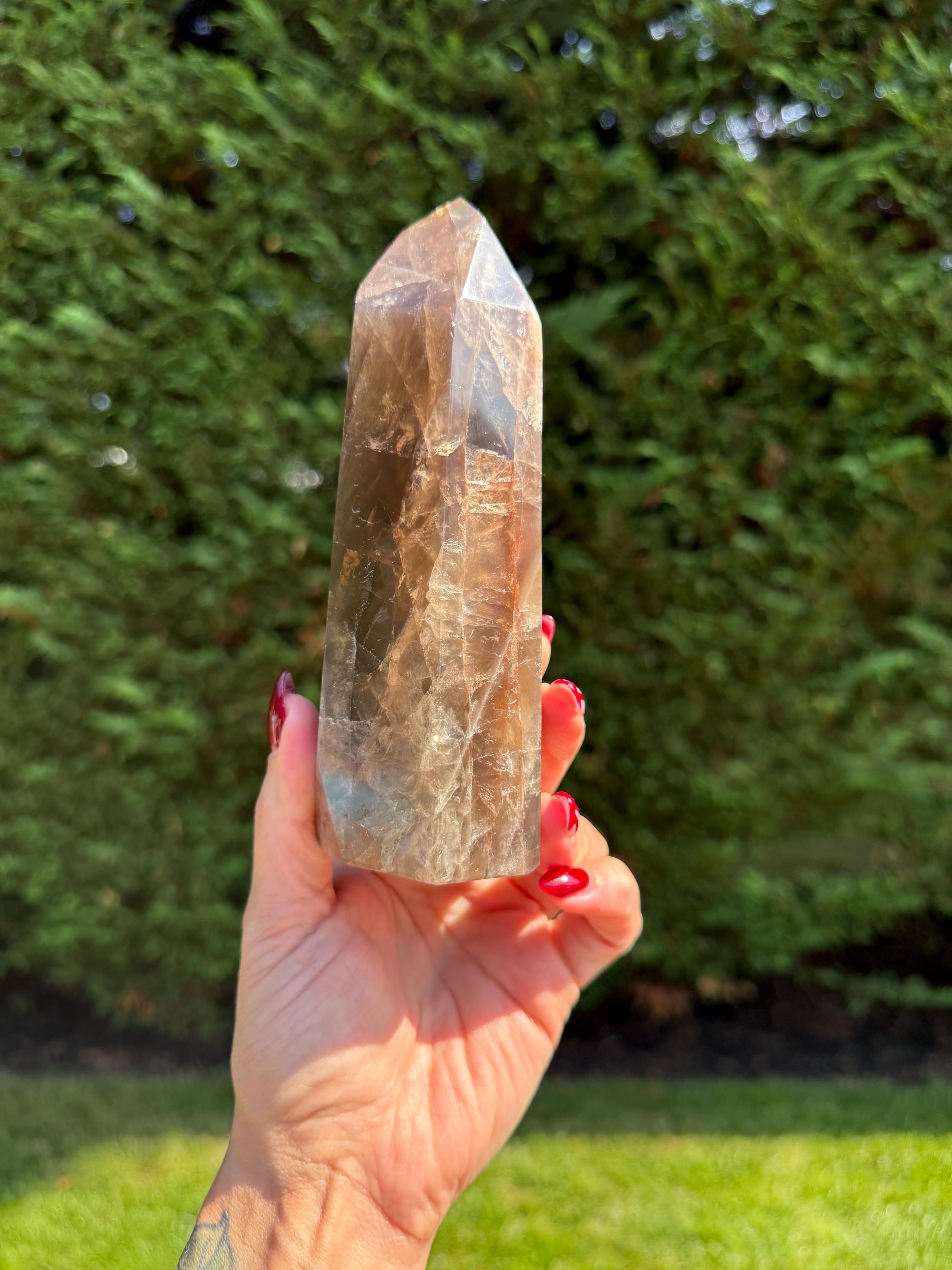 Smoky Quartz & Fire Quartz Crystal Tower from Madagascar: Grounding and Energizing Stone Point