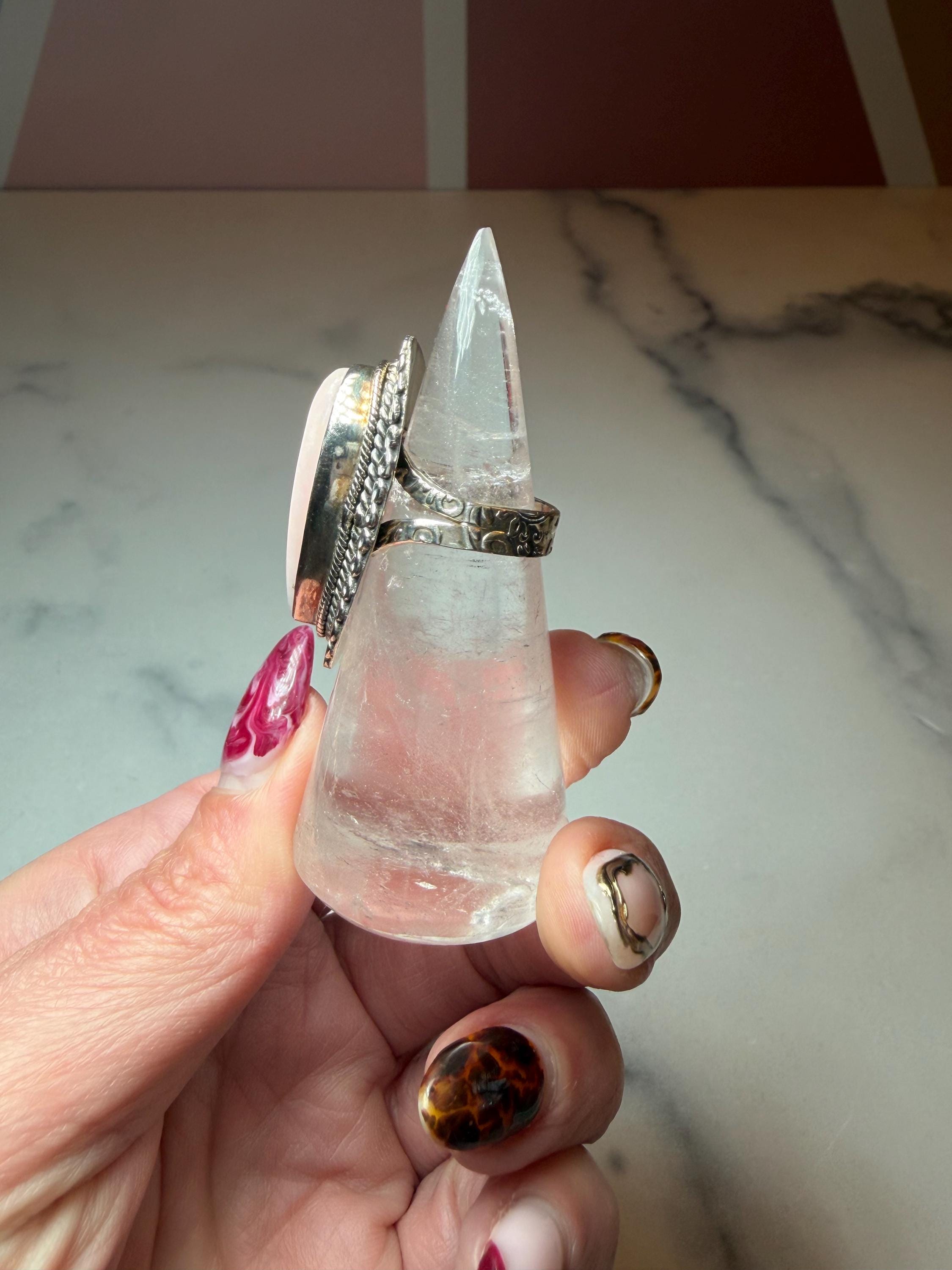 Pink Opal Teardrop Ring • Sterling Silver • Boho Gemstone Jewelry (size 6) 8