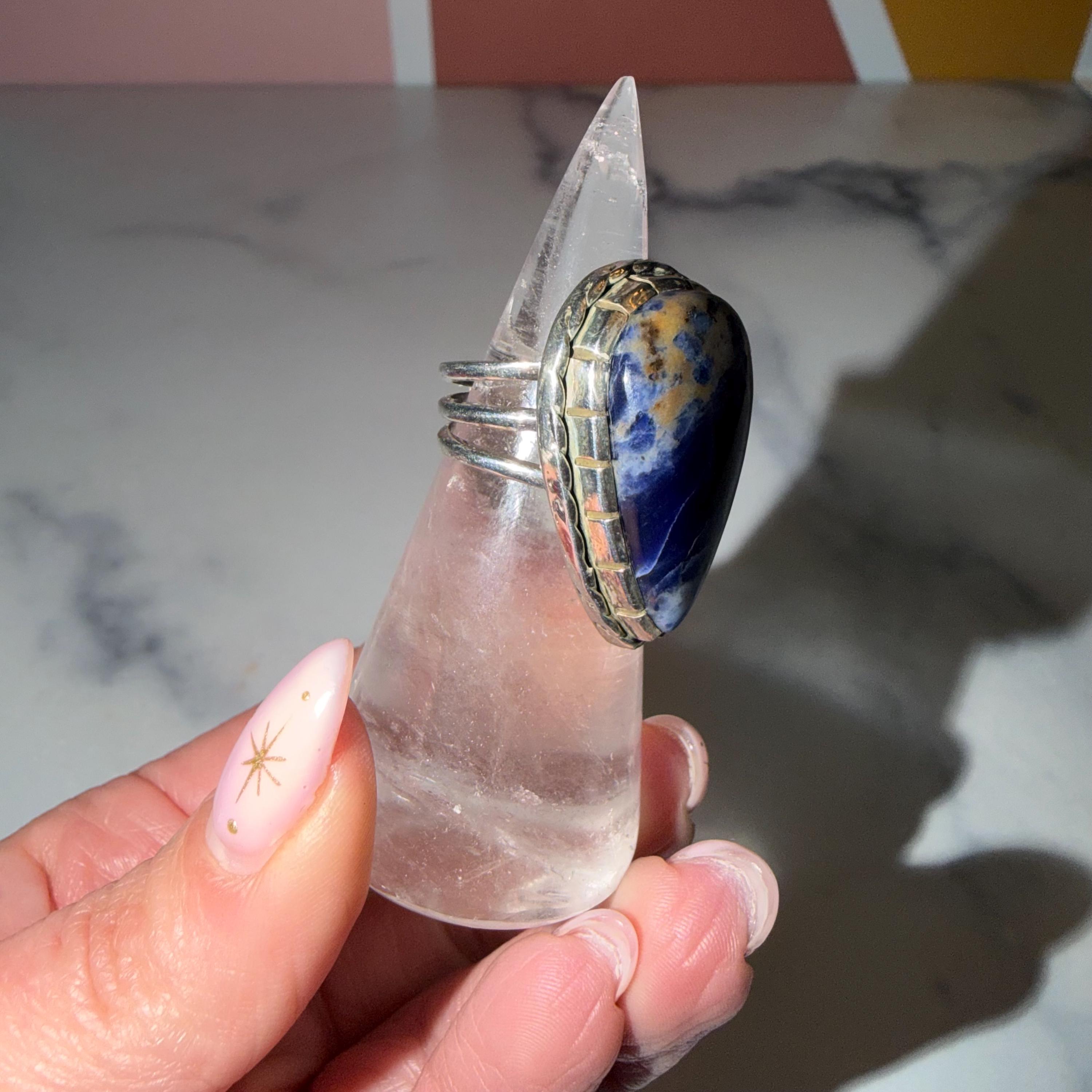 Sodalite Teardrop Ring • 925 Sterling Silver • Size 6.5 • Blue Gemstone Statement Ring • Boho Jewelry 4