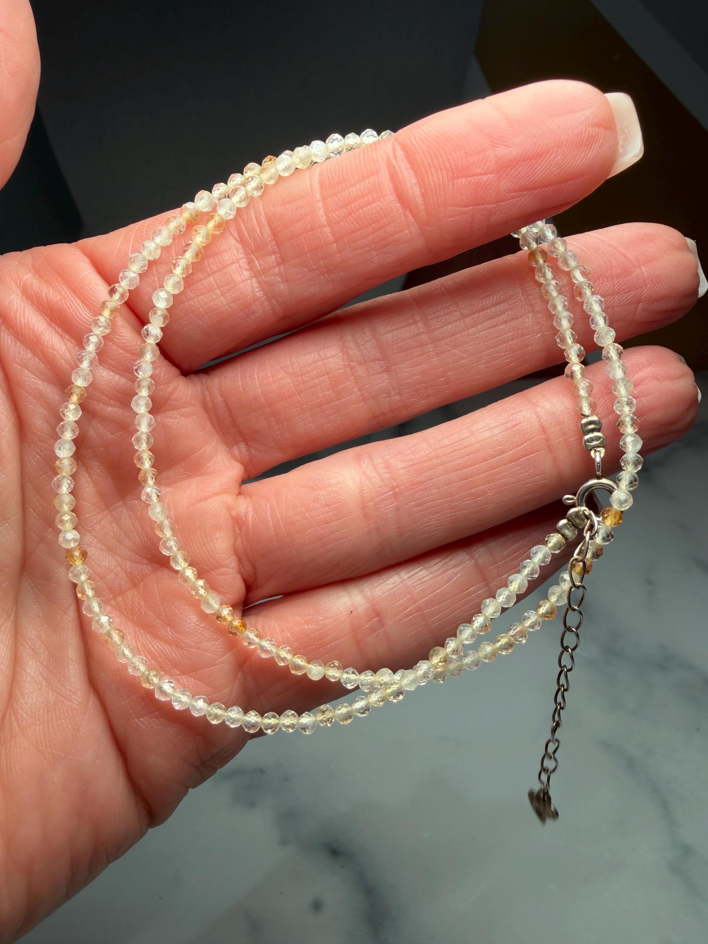 Faceted Citrine Beaded Necklace, 925 Sterling Silver, Dainty Yellow Gemstone, 16 Inch Chain 5