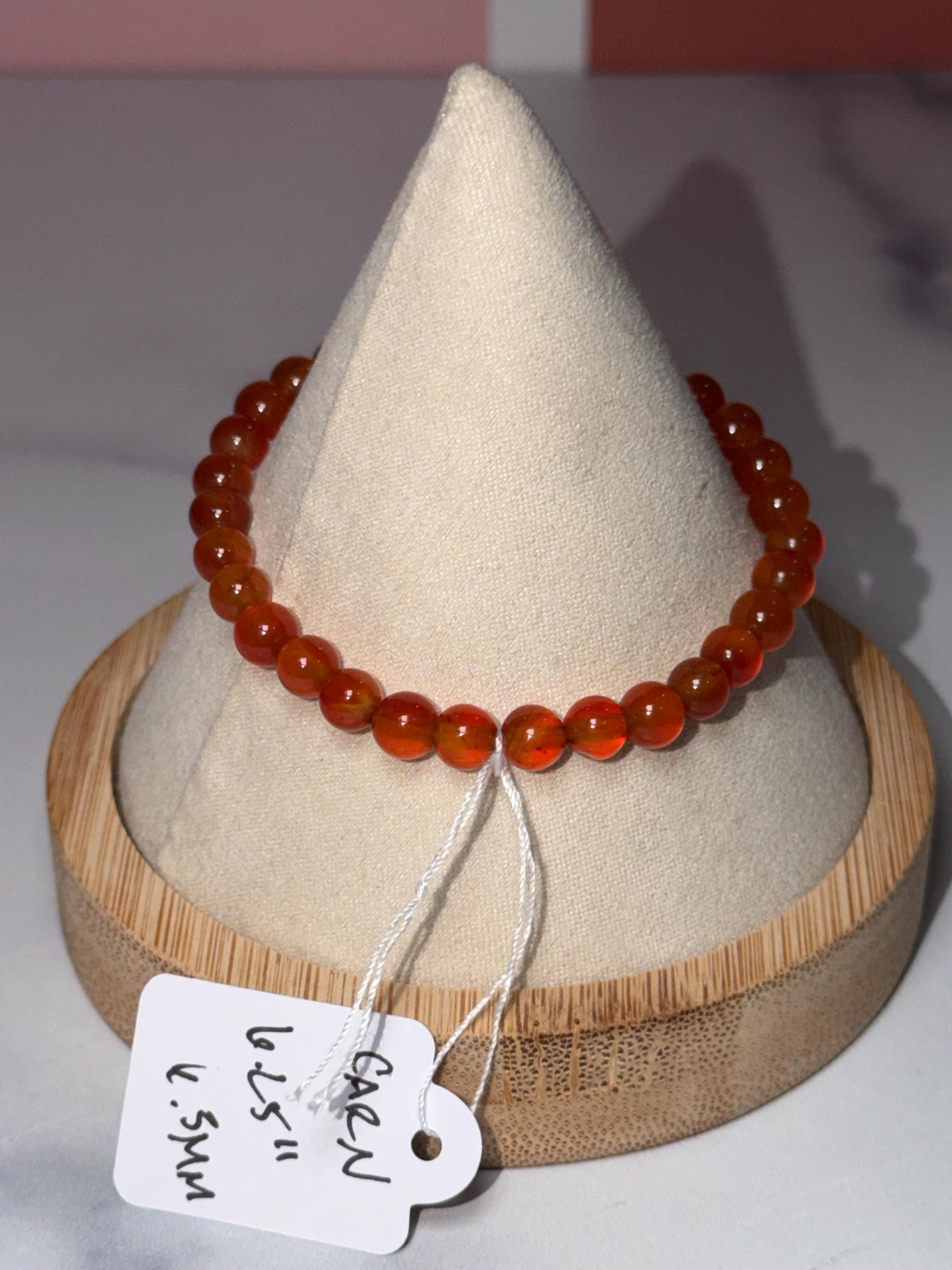 Carnelian Crystal Stretch Beaded Bracelet, 6.3mm Gemstone, Bold Energy, Everyday Wear Stretch Jewelry 5