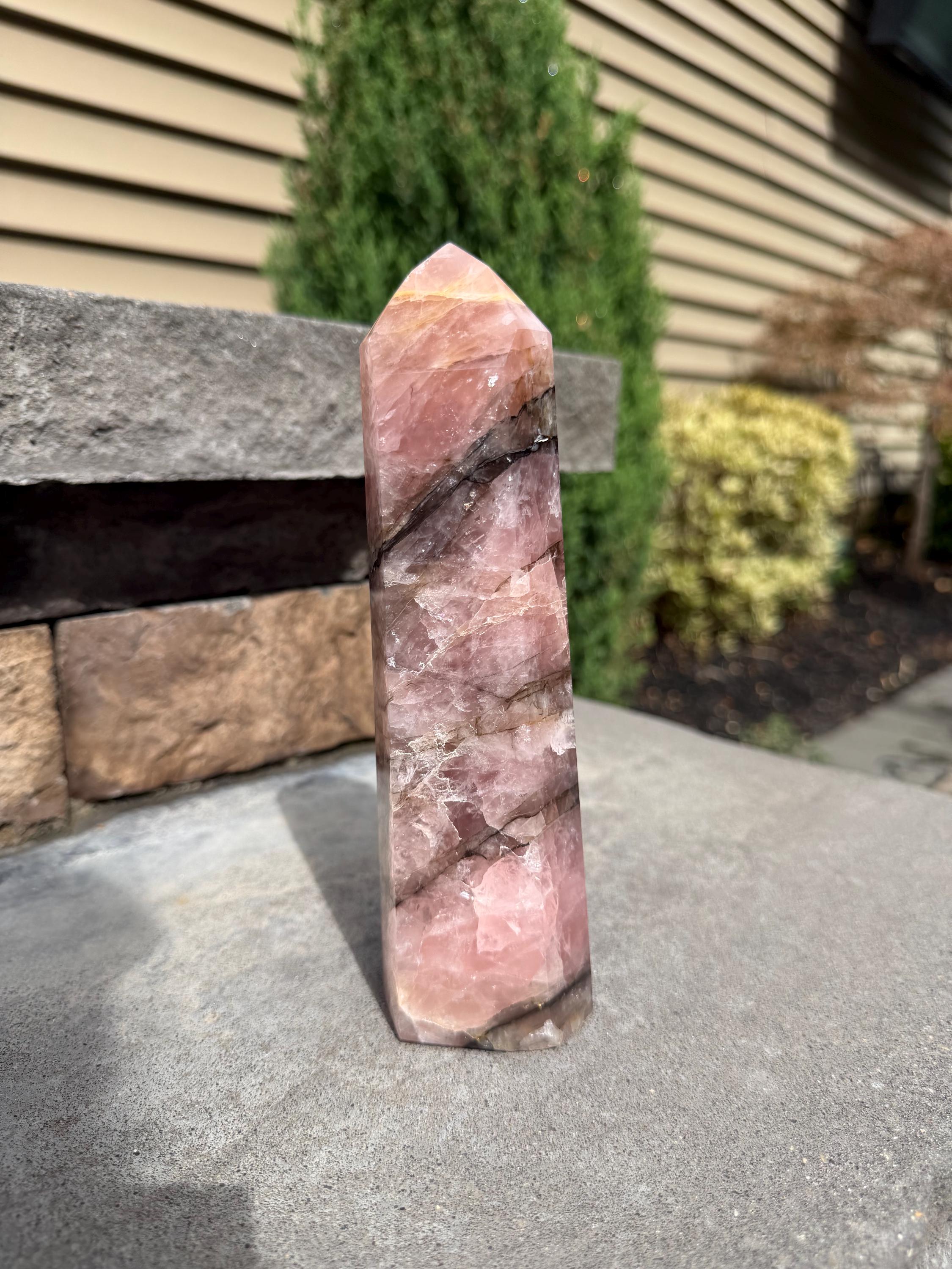 XL Rose Quartz Tower with Black Mineral Inclusions 3