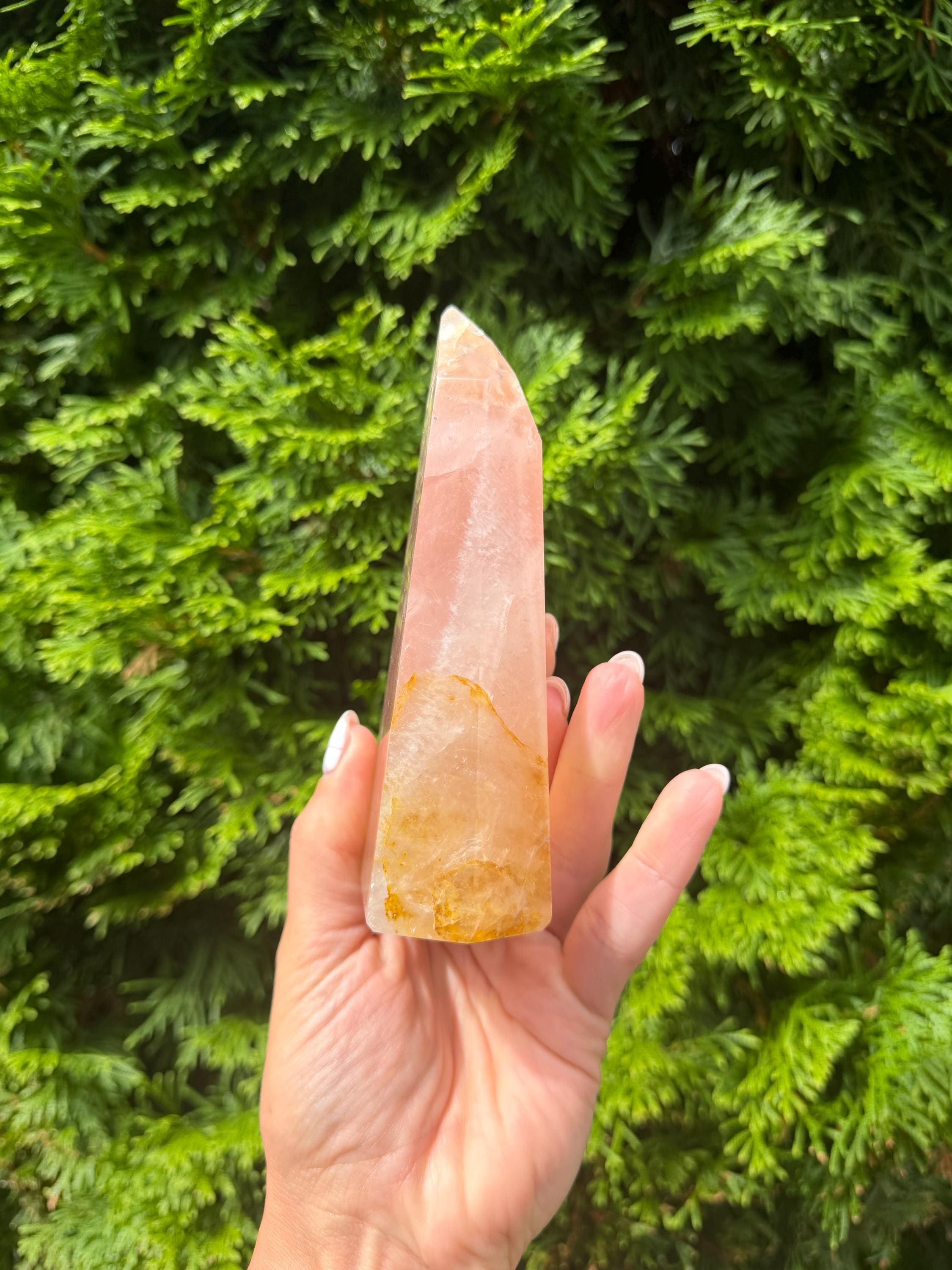 Rose Quartz & Golden Healer Tower from Brazil: Polished Quartz Point 7
