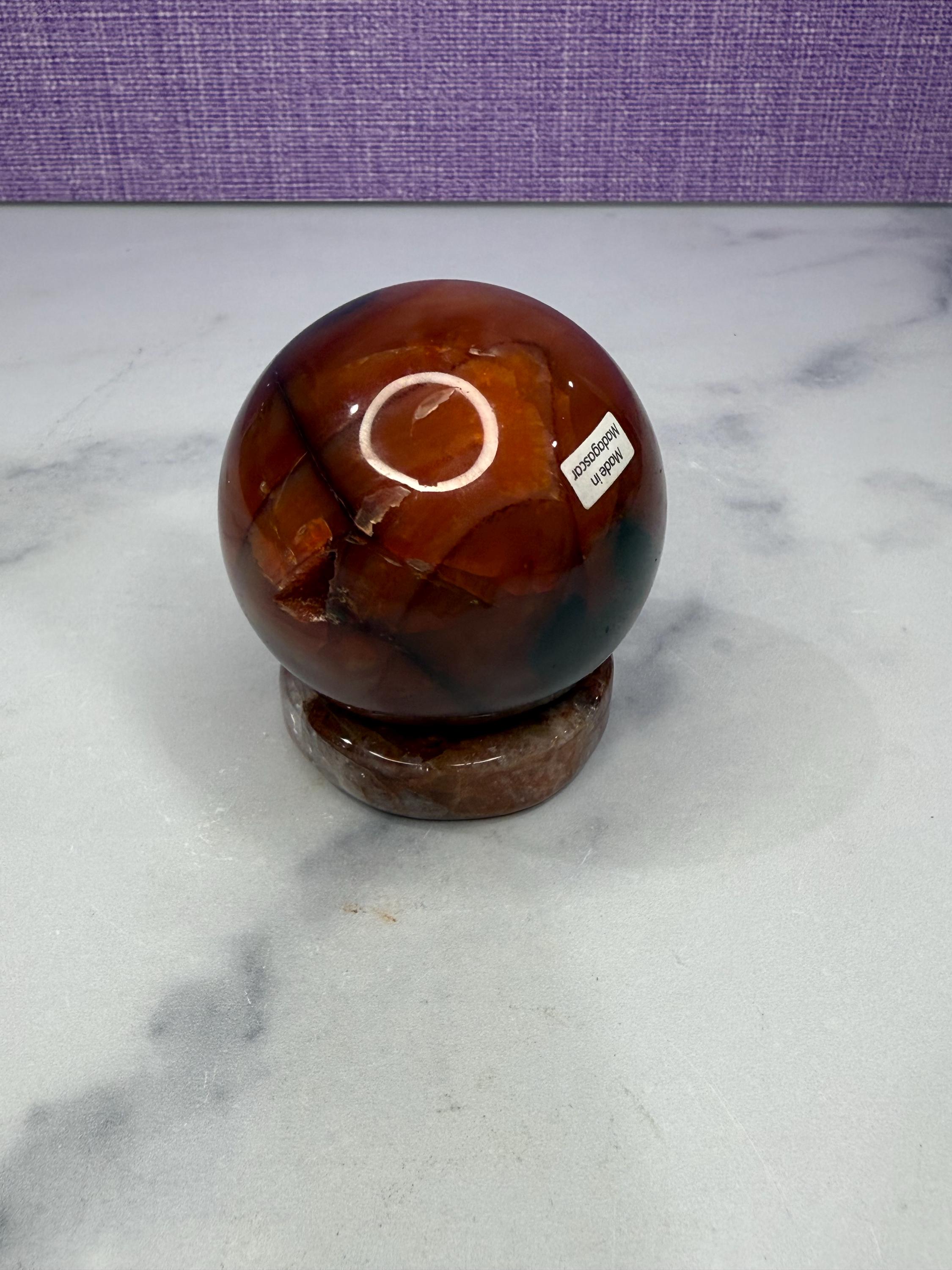 Dark Carnelian Agate Sphere • Druzy Crystal Orb, Madagascar Gemstone (61mm) 9
